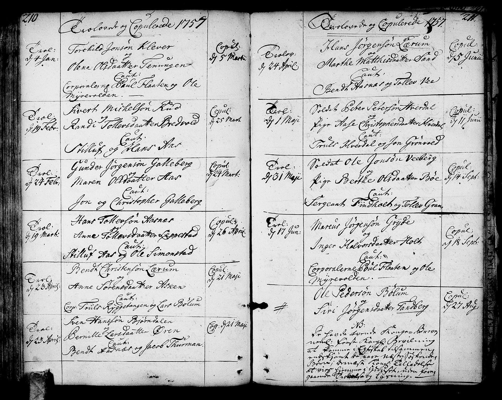 Sande Kirkebøker, AV/SAKO-A-53/F/Fa/L0001: Ministerialbok nr. 1, 1753-1803, s. 210-211