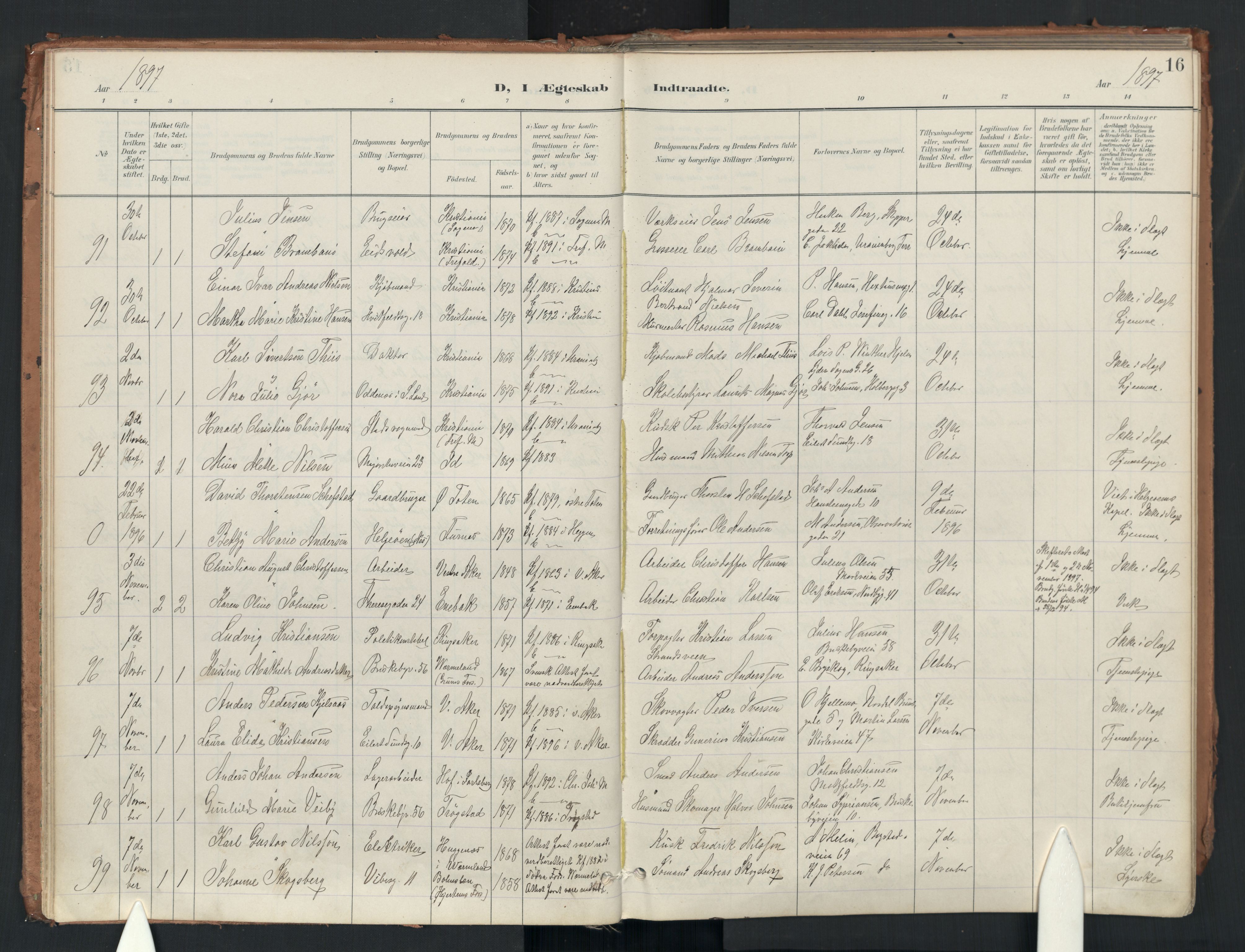 Uranienborg prestekontor Kirkebøker, AV/SAO-A-10877/F/Fa/L0007: Ministerialbok nr. 7, 1896-1914, s. 16
