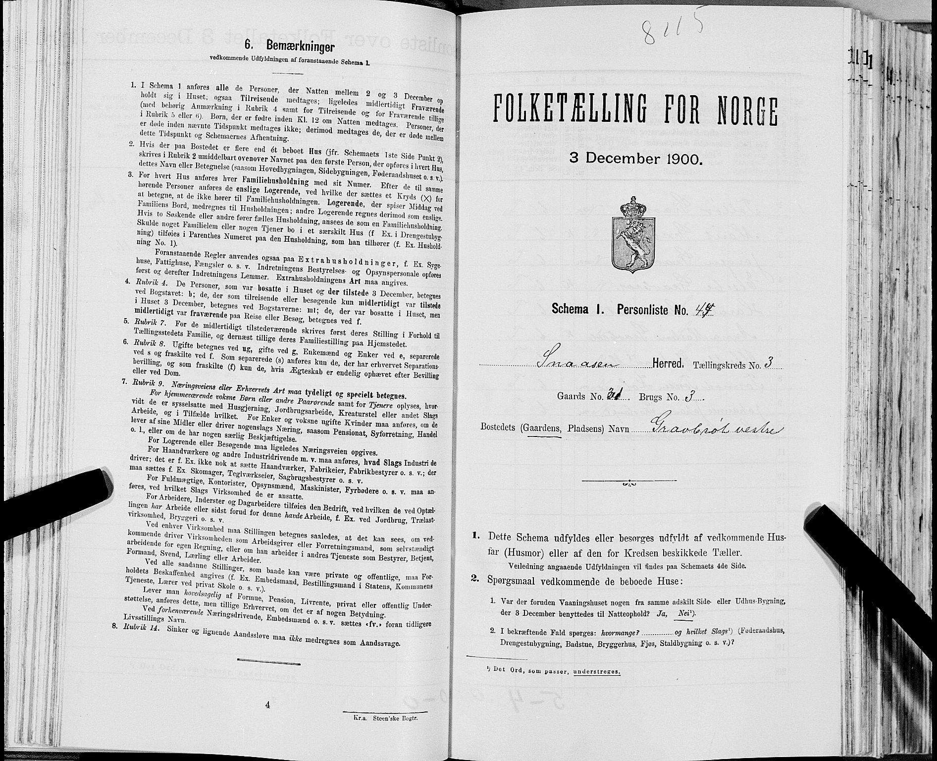 SAT, Folketelling 1900 for 1736 Snåsa herred, 1900, s. 696