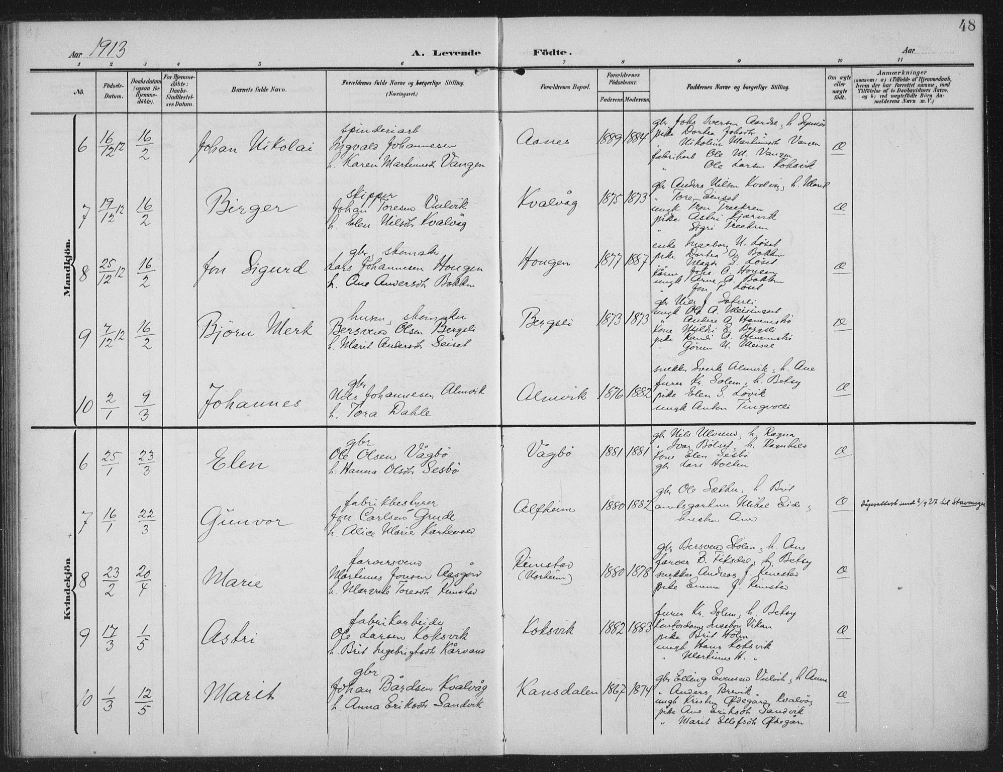 Ministerialprotokoller, klokkerbøker og fødselsregistre - Møre og Romsdal, AV/SAT-A-1454/586/L0989: Ministerialbok nr. 586A15, 1906-1915, s. 48