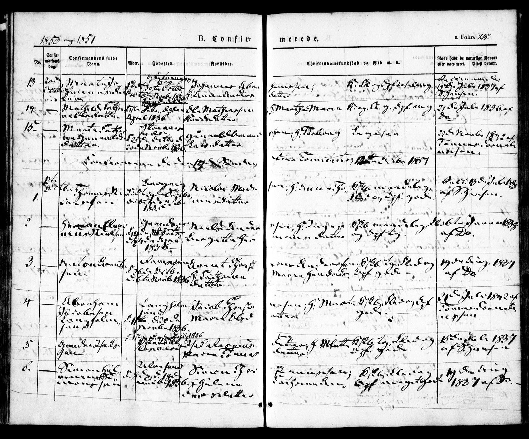 Høvåg sokneprestkontor, SAK/1111-0025/F/Fa/L0003: Ministerialbok nr. A 3, 1843-1858, s. 215