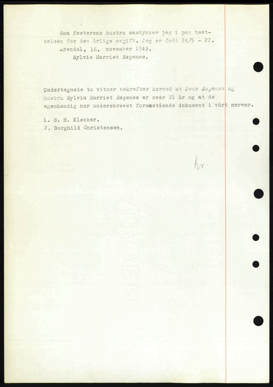 Arendal byfogd, AV/SAK-1222-0001/G/Gb/Gba/L0038: Pantebok nr. A39, 1949-1950, Dagboknr: 1215/1949