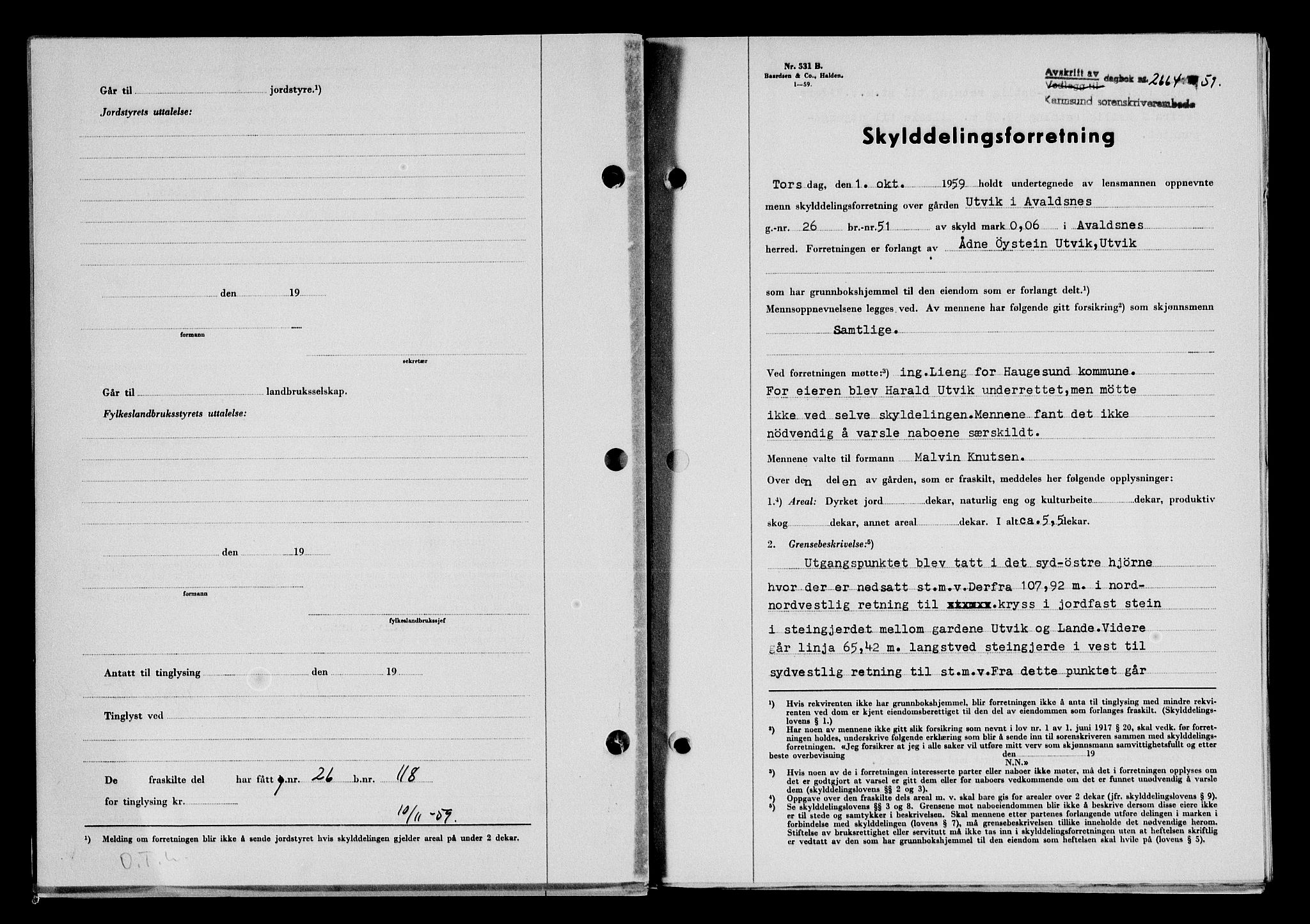 Karmsund sorenskriveri, SAST/A-100311/01/II/IIB/L0132: Pantebok nr. 112A, 1959-1959, Dagboknr: 2664/1959