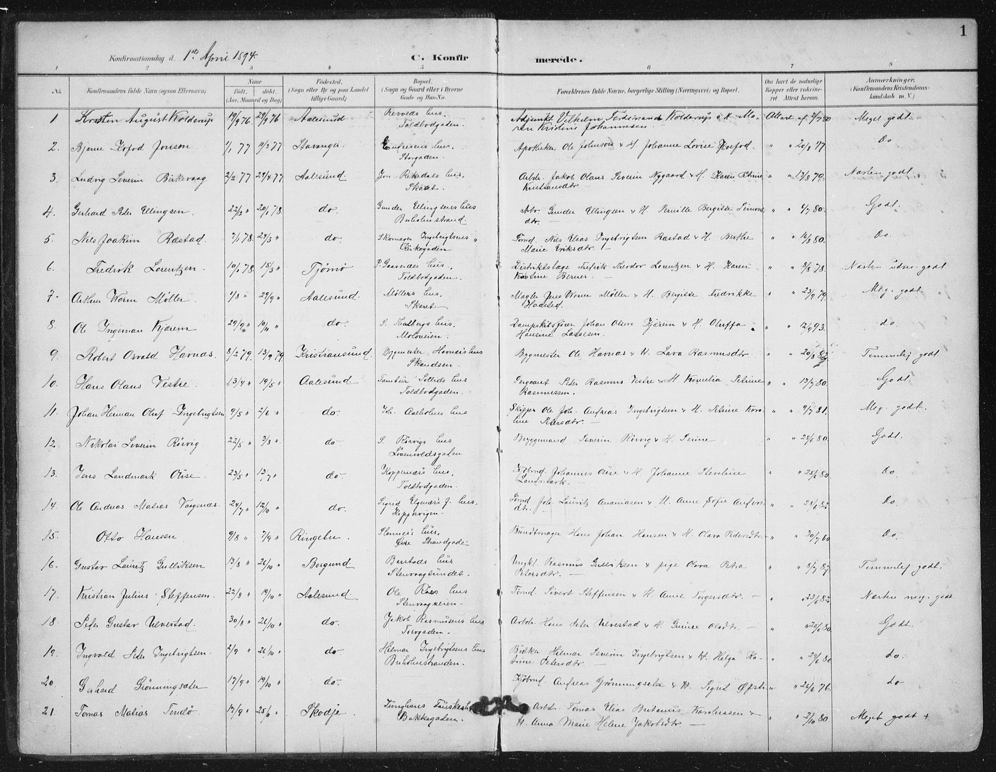 Ministerialprotokoller, klokkerbøker og fødselsregistre - Møre og Romsdal, SAT/A-1454/529/L0457: Ministerialbok nr. 529A07, 1894-1903, s. 1