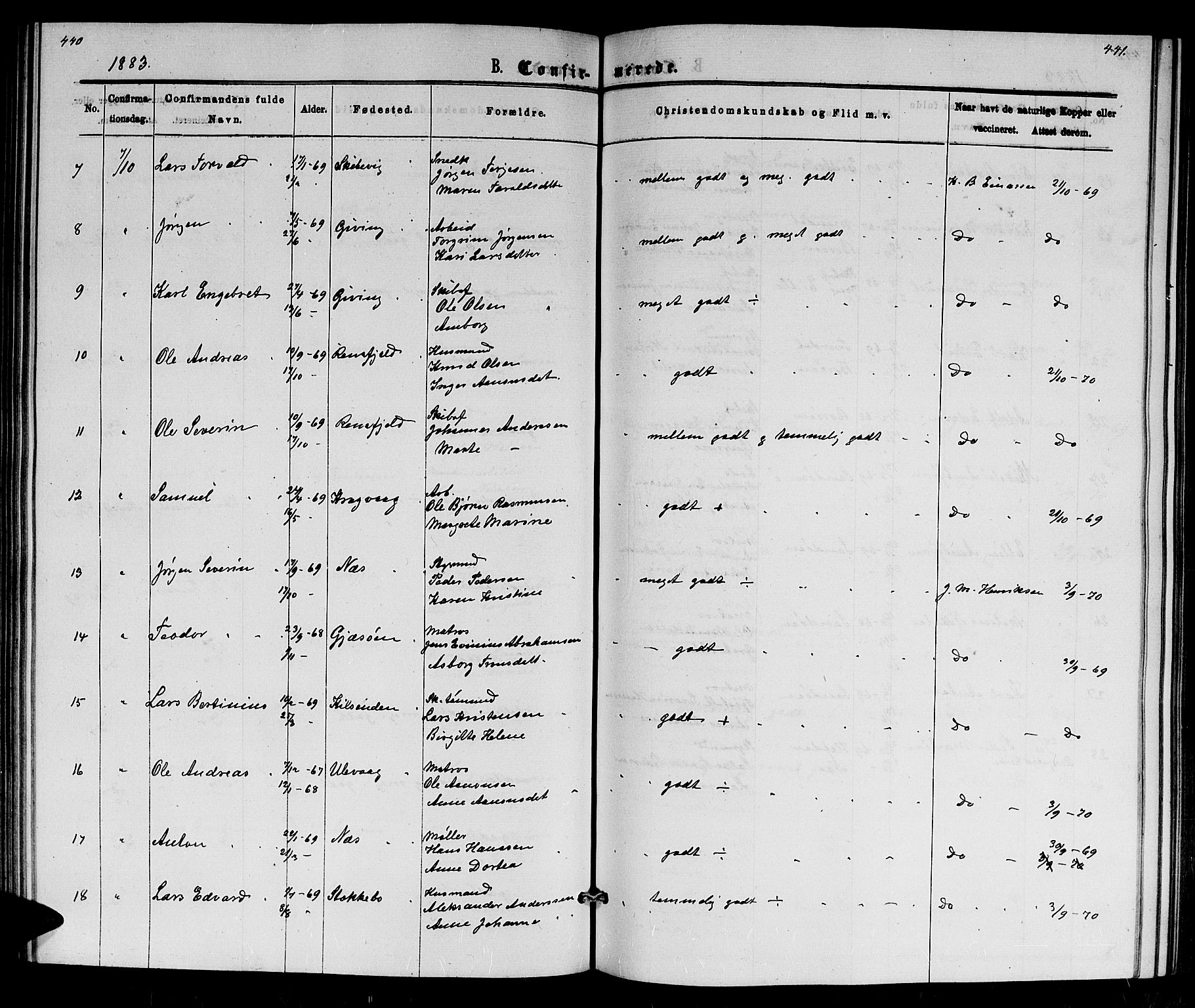 Dypvåg sokneprestkontor, AV/SAK-1111-0007/F/Fb/Fba/L0012: Klokkerbok nr. B 12, 1872-1886, s. 440-441
