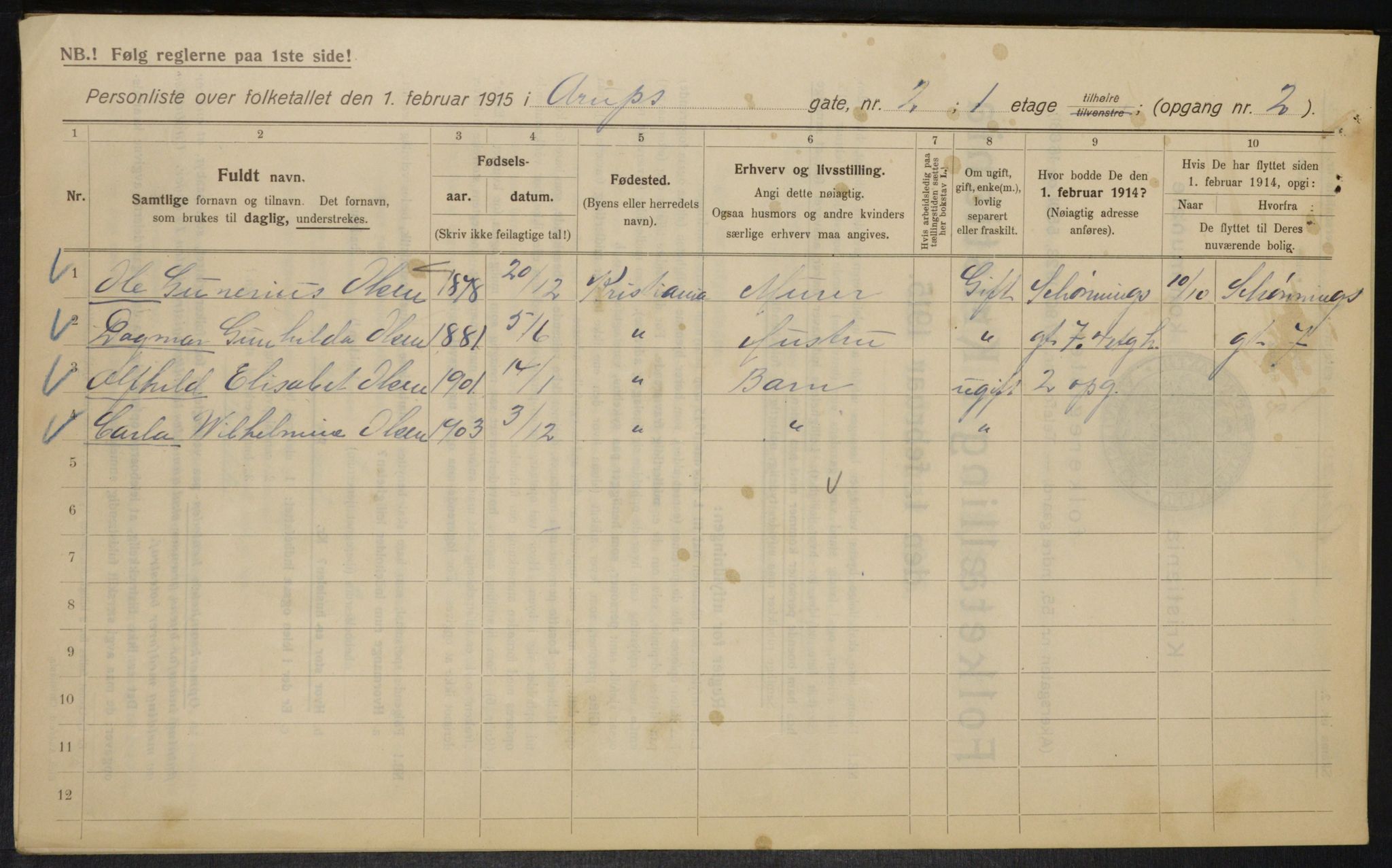 OBA, Kommunal folketelling 1.2.1915 for Kristiania, 1915, s. 2229