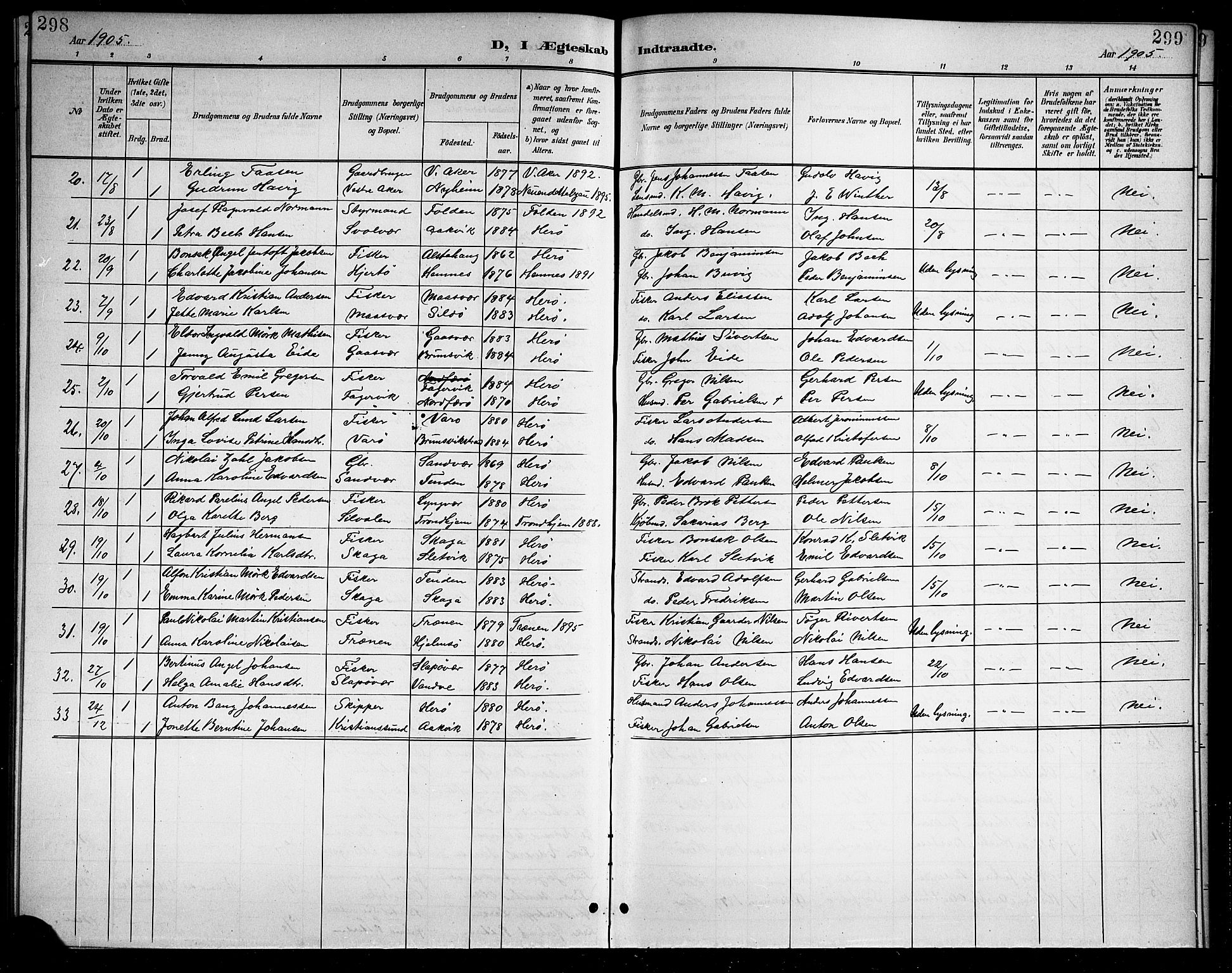 Ministerialprotokoller, klokkerbøker og fødselsregistre - Nordland, AV/SAT-A-1459/834/L0516: Klokkerbok nr. 834C06, 1902-1918, s. 298-299