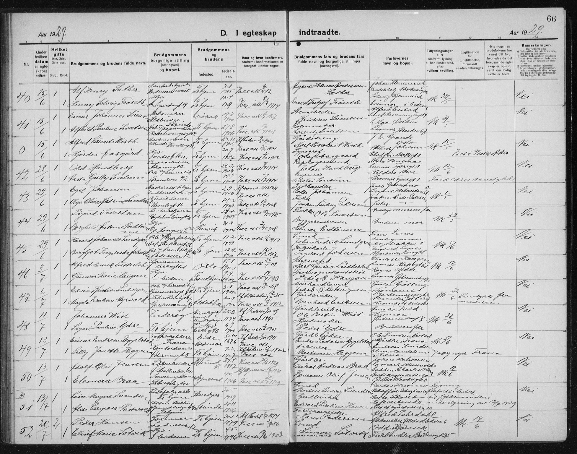 Ministerialprotokoller, klokkerbøker og fødselsregistre - Sør-Trøndelag, AV/SAT-A-1456/605/L0260: Klokkerbok nr. 605C07, 1922-1942, s. 66