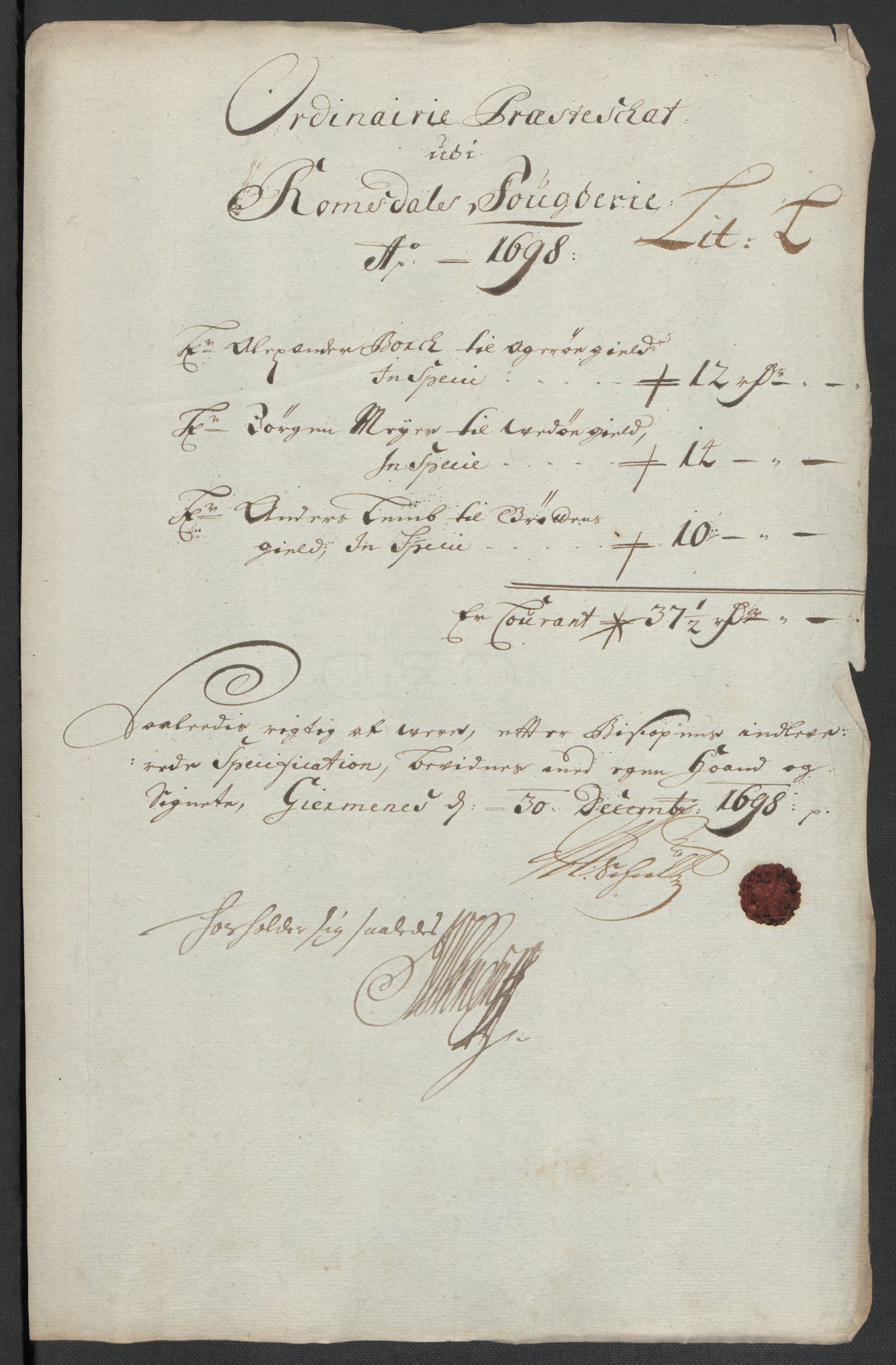 Rentekammeret inntil 1814, Reviderte regnskaper, Fogderegnskap, AV/RA-EA-4092/R55/L3653: Fogderegnskap Romsdal, 1697-1698, s. 329