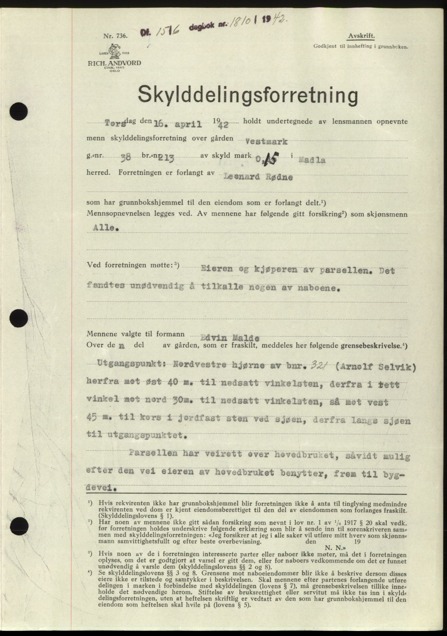 Jæren sorenskriveri, SAST/A-100310/03/G/Gba/L0082: Pantebok, 1942-1942, Dagboknr: 1810/1942