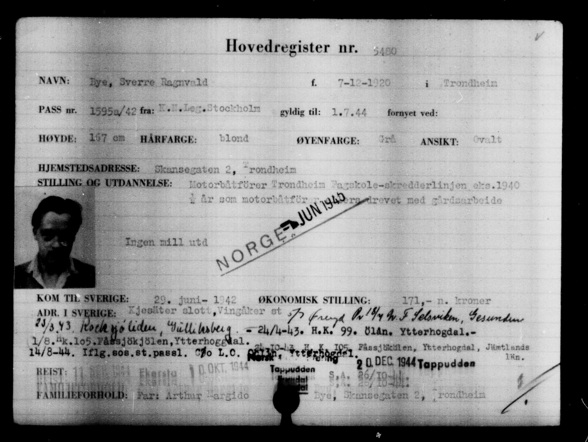 Utenriksstasjonene, Legasjonen i Stockholm, Flyktningkontoret, AV/RA-S-6753/V/Va/L0004: Kjesäterkartoteket, flyktninger med registreringsnr. 3496-6610, 1940-1945, s. 2291