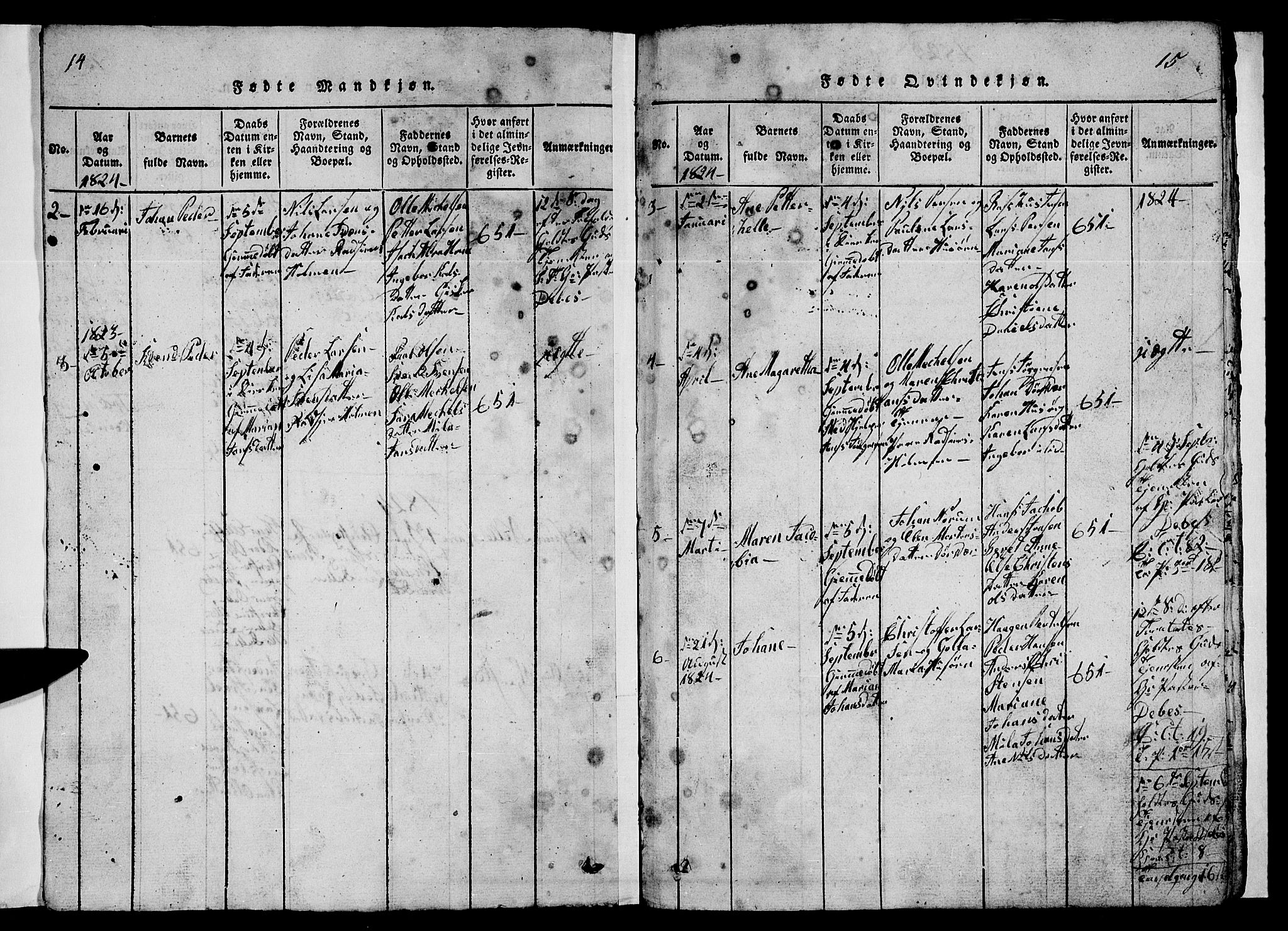 Ministerialprotokoller, klokkerbøker og fødselsregistre - Nordland, AV/SAT-A-1459/840/L0581: Klokkerbok nr. 840C01, 1820-1873, s. 14-15