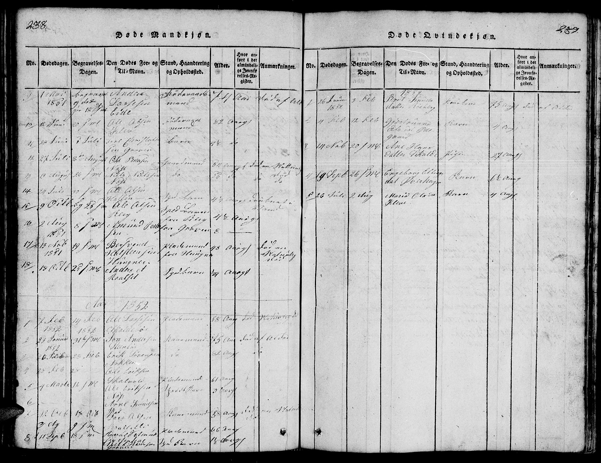 Ministerialprotokoller, klokkerbøker og fødselsregistre - Møre og Romsdal, SAT/A-1454/557/L0683: Klokkerbok nr. 557C01, 1818-1862, s. 238-239