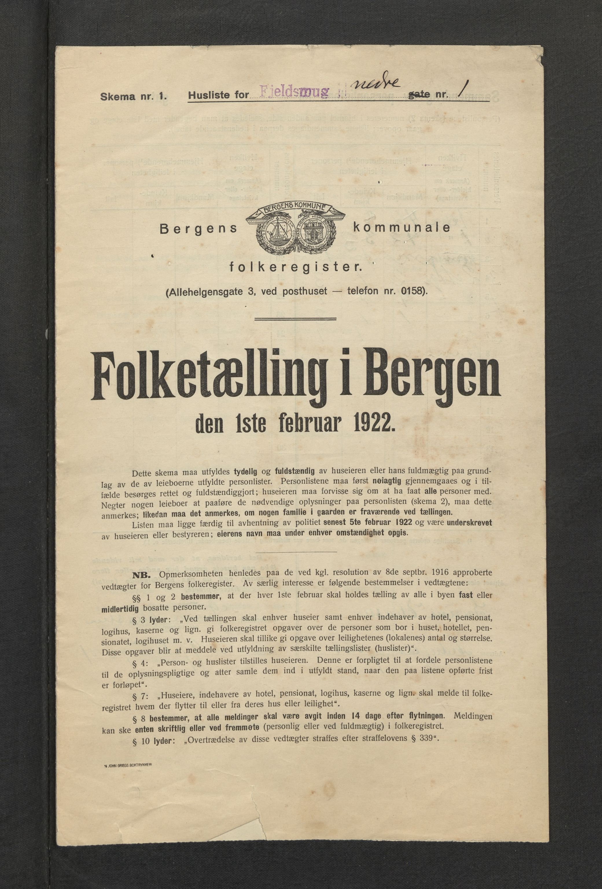 SAB, Kommunal folketelling 1922 for Bergen kjøpstad, 1922, s. 7688