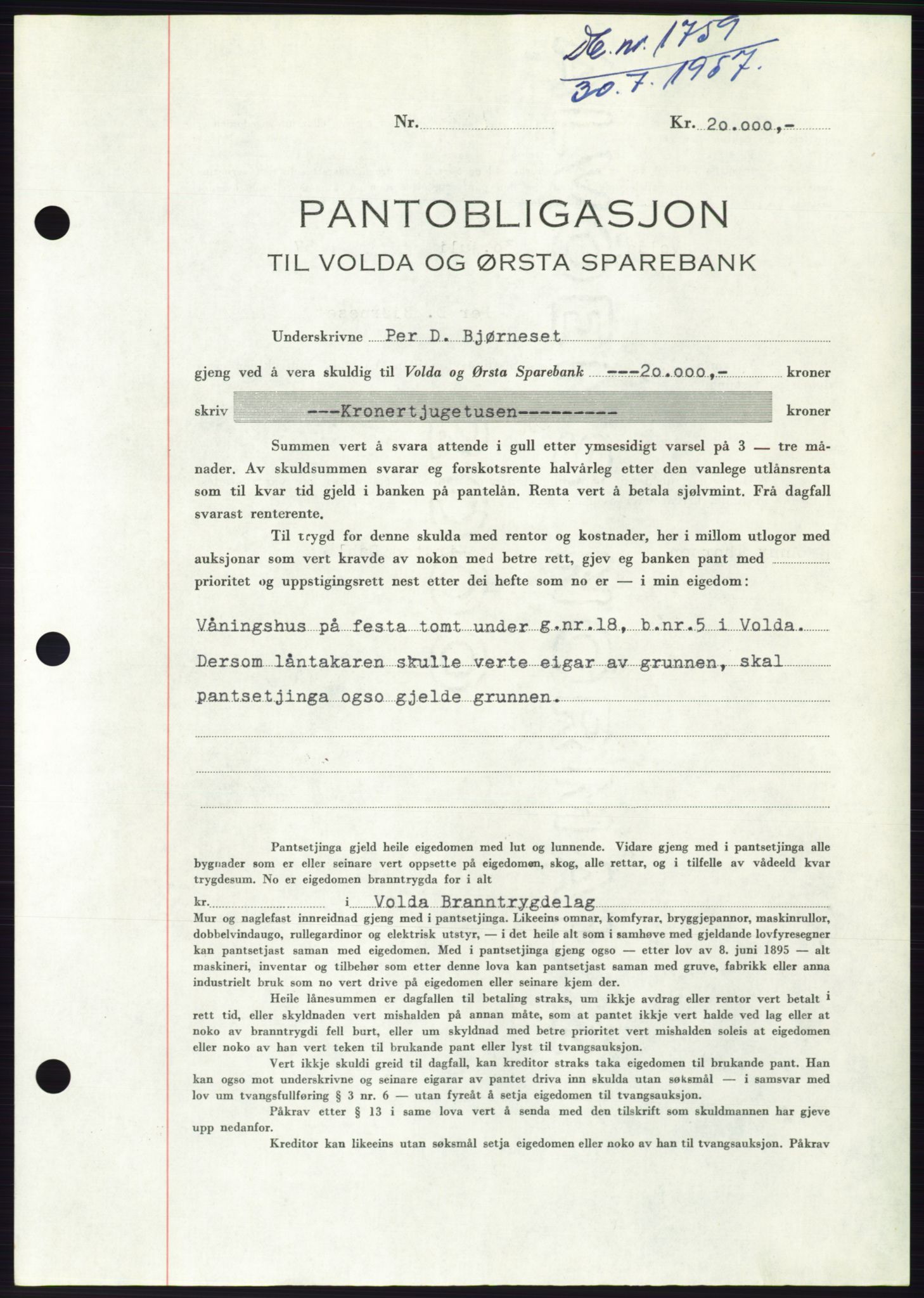 Søre Sunnmøre sorenskriveri, AV/SAT-A-4122/1/2/2C/L0130: Pantebok nr. 18B, 1957-1958, Dagboknr: 1759/1957