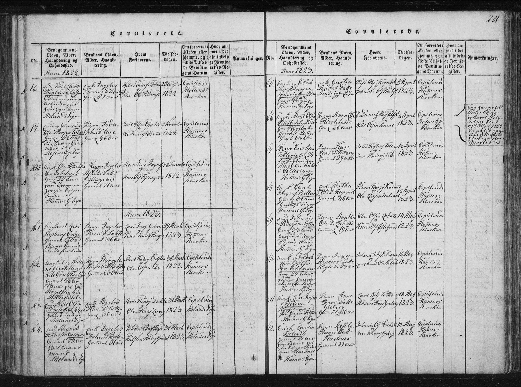 Hamre sokneprestembete, AV/SAB-A-75501/H/Ha/Haa/Haaa/L0010: Ministerialbok nr. A 10, 1816-1826, s. 201