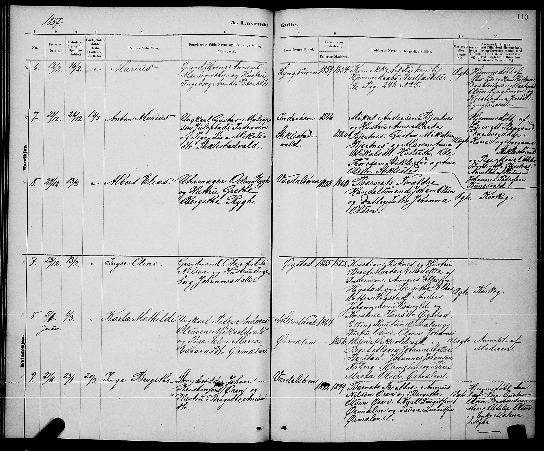 Ministerialprotokoller, klokkerbøker og fødselsregistre - Nord-Trøndelag, SAT/A-1458/723/L0256: Klokkerbok nr. 723C04, 1879-1890, s. 113