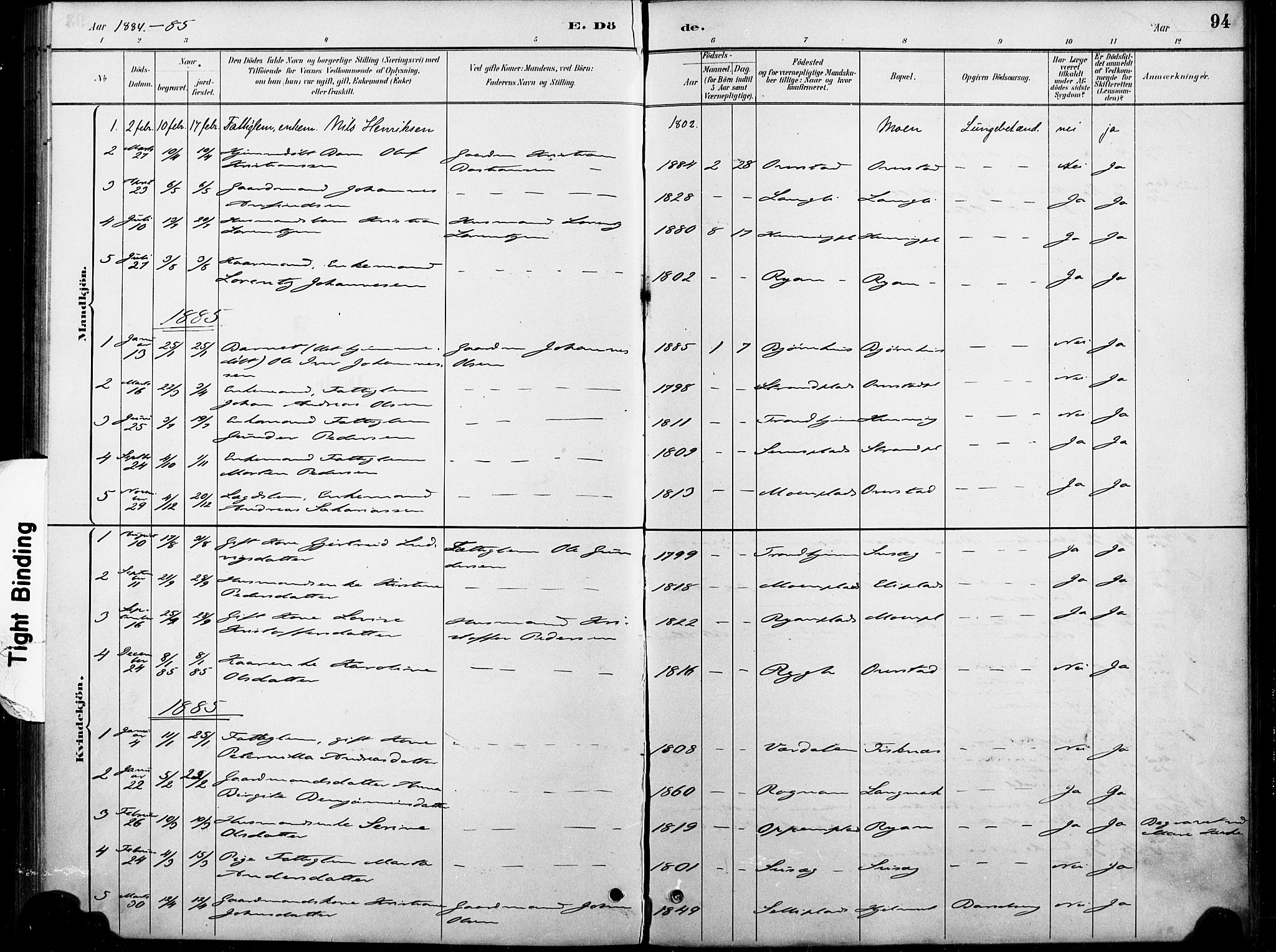 Ministerialprotokoller, klokkerbøker og fødselsregistre - Nord-Trøndelag, SAT/A-1458/738/L0364: Ministerialbok nr. 738A01, 1884-1902, s. 94