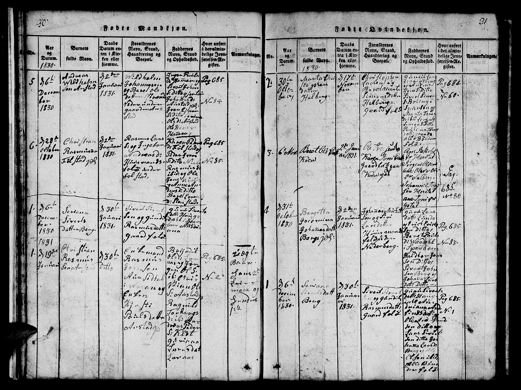 Ministerialprotokoller, klokkerbøker og fødselsregistre - Nord-Trøndelag, SAT/A-1458/731/L0310: Klokkerbok nr. 731C01, 1816-1874, s. 30-31