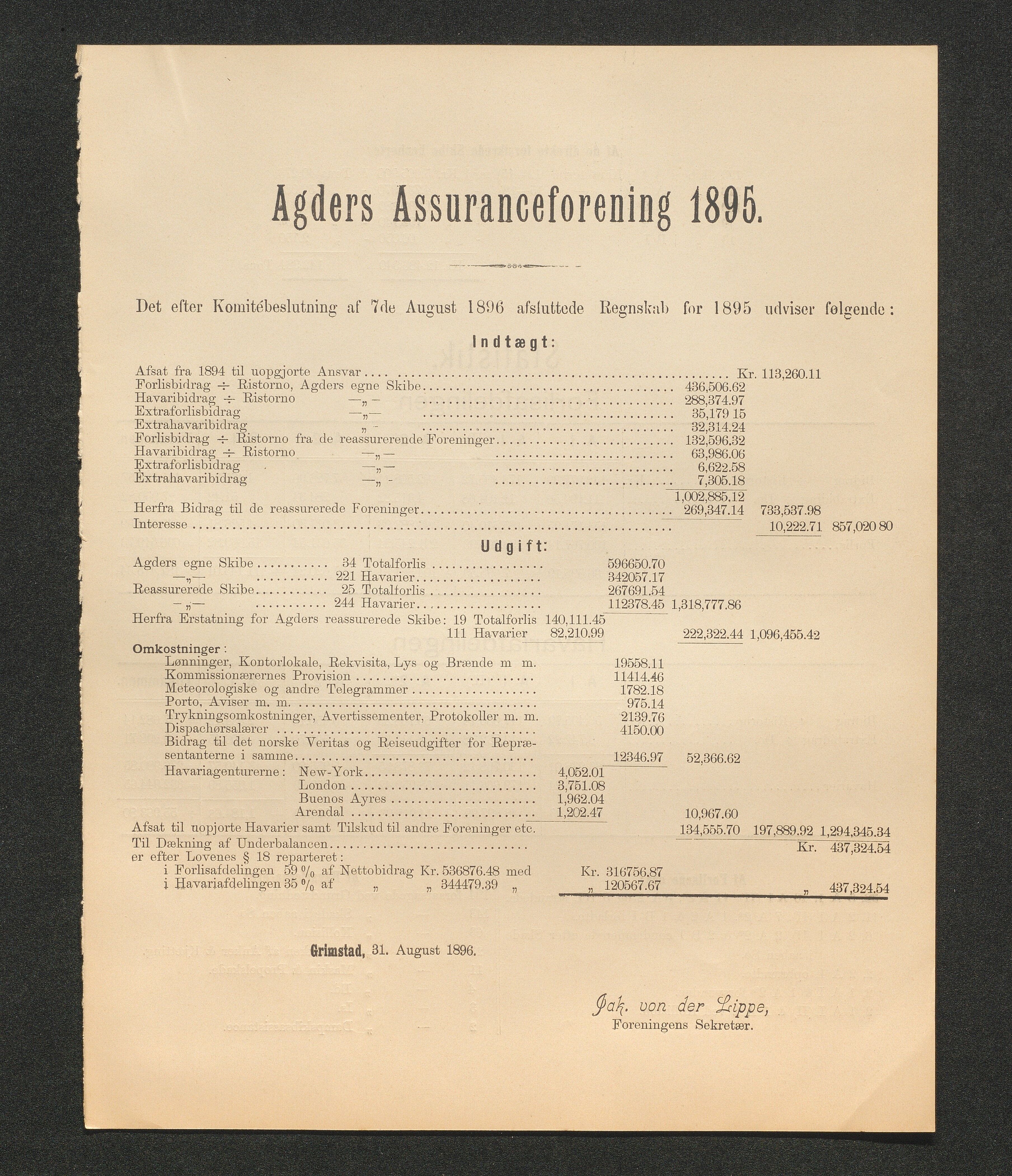 Agders Gjensidige Assuranceforening, AAKS/PA-1718/05/L0003: Regnskap, seilavdeling, pakkesak, 1890-1912