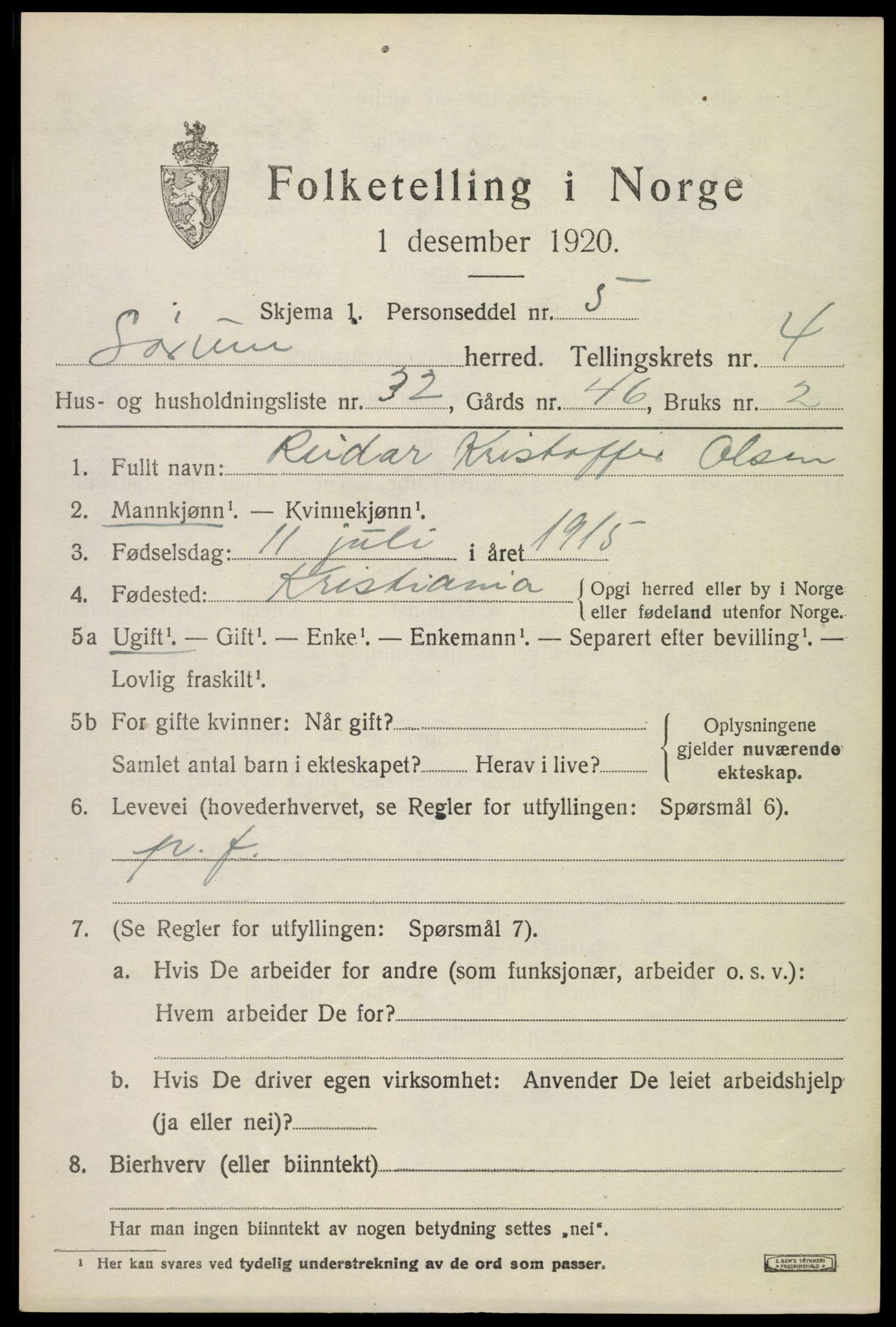 SAO, Folketelling 1920 for 0226 Sørum herred, 1920, s. 3791