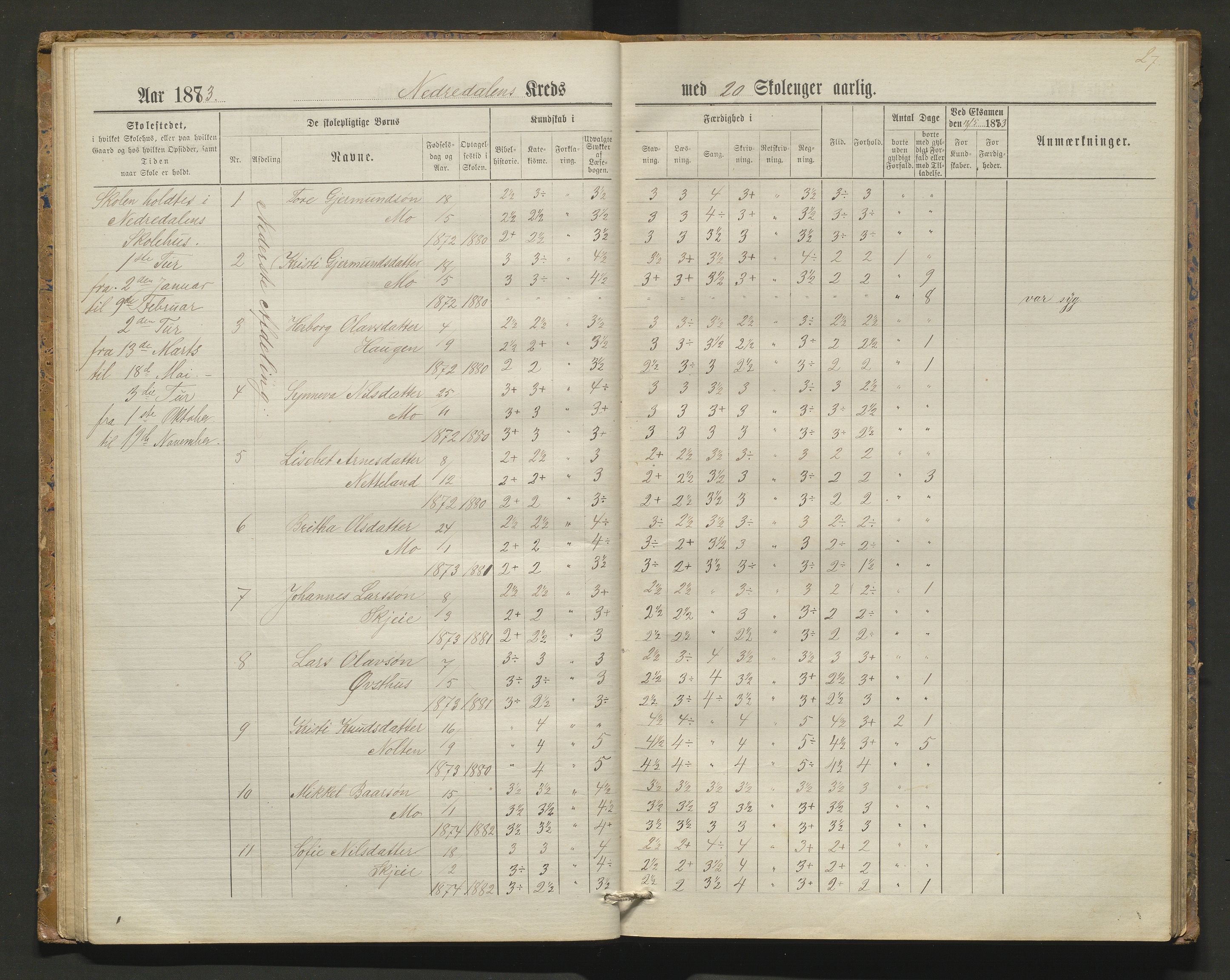 Kvam herad. Barneskulane, IKAH/1238-231/F/Fa/L0006: Skuleprotokoll for Nedredalen og Aksnes krinsar, 1878-1891, s. 26