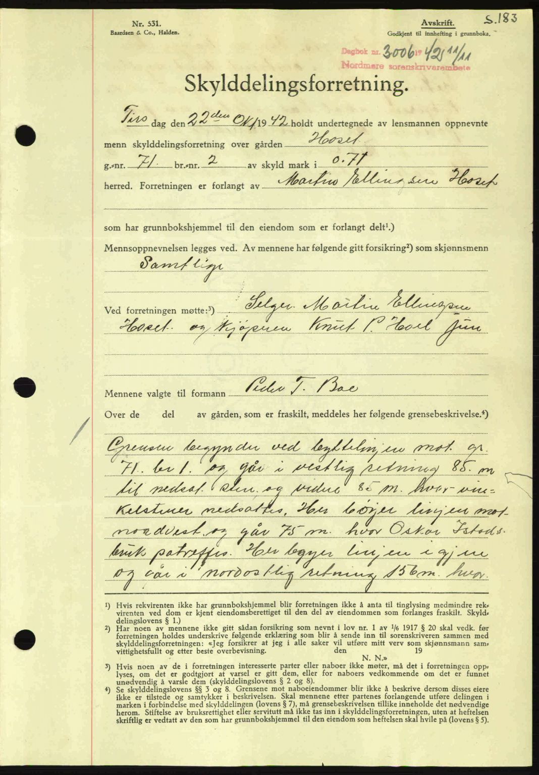 Nordmøre sorenskriveri, AV/SAT-A-4132/1/2/2Ca: Pantebok nr. A94, 1942-1943, Dagboknr: 3006/1942