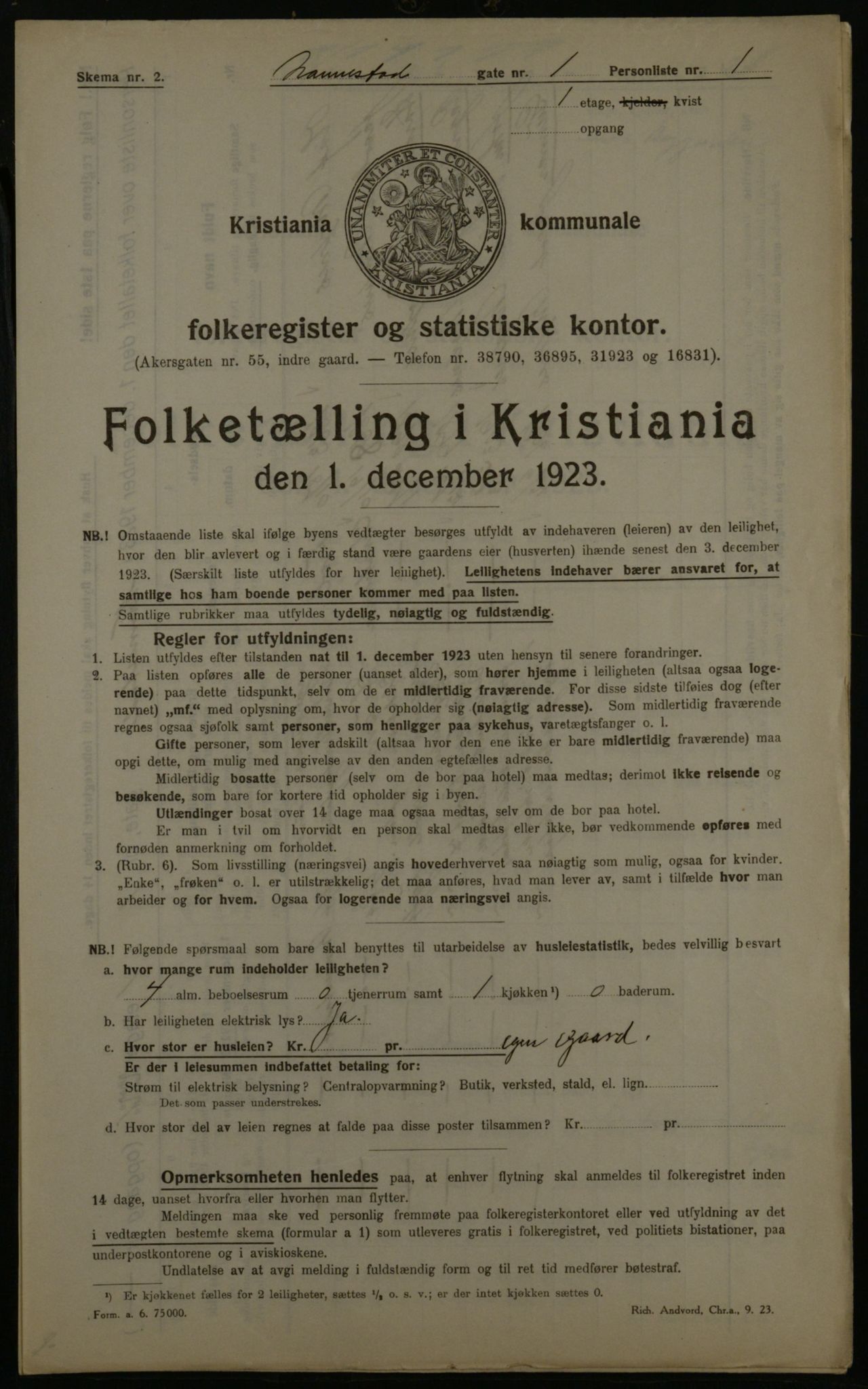 OBA, Kommunal folketelling 1.12.1923 for Kristiania, 1923, s. 76007