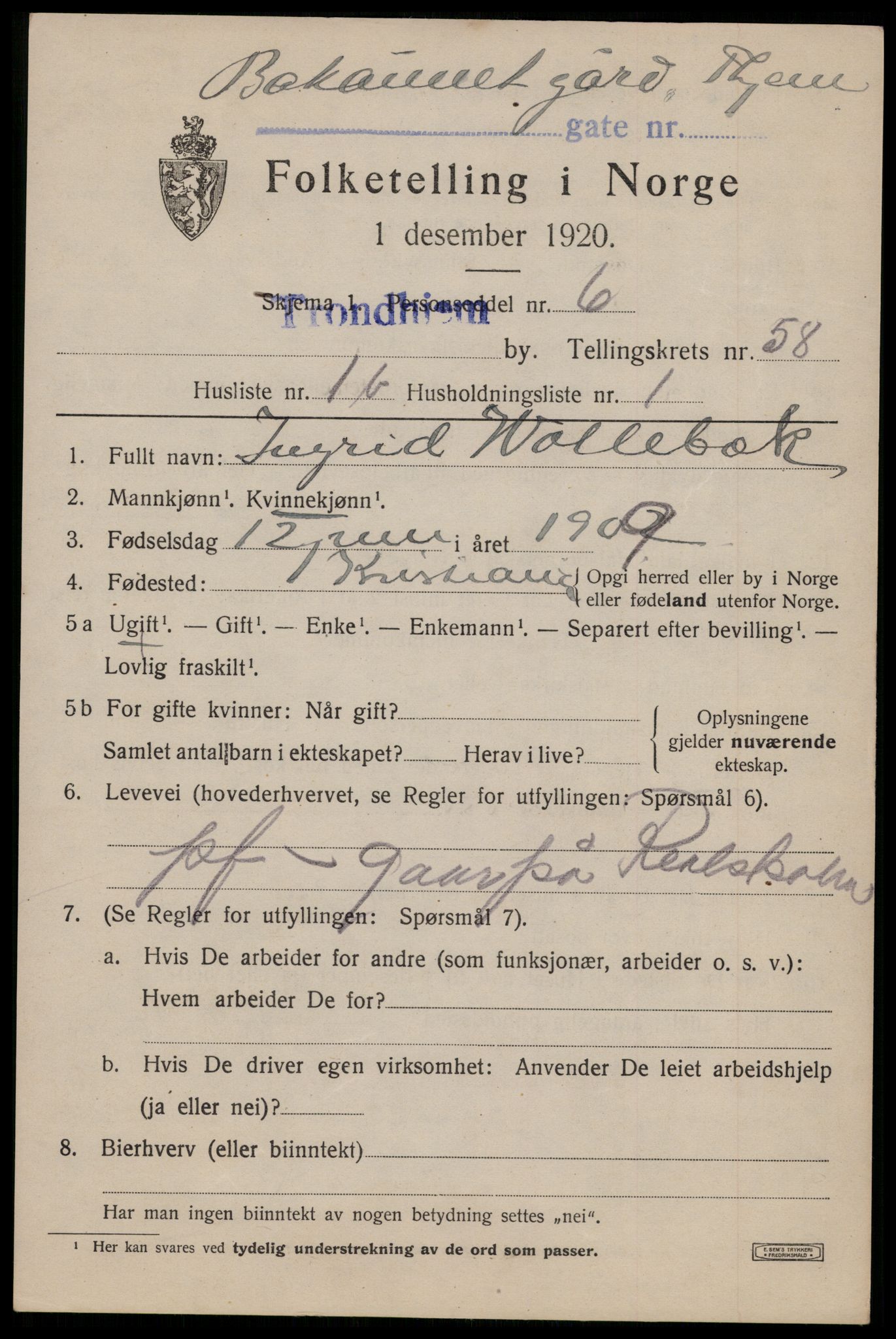SAT, Folketelling 1920 for 1601 Trondheim kjøpstad, 1920, s. 114870