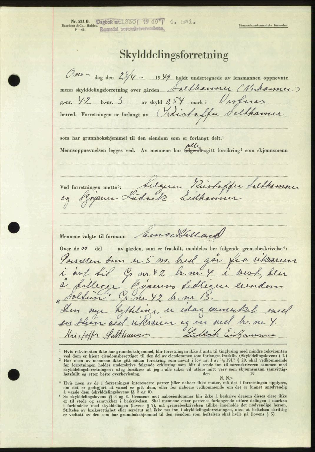 Romsdal sorenskriveri, SAT/A-4149/1/2/2C: Pantebok nr. A29, 1949-1949, Dagboknr: 1230/1949
