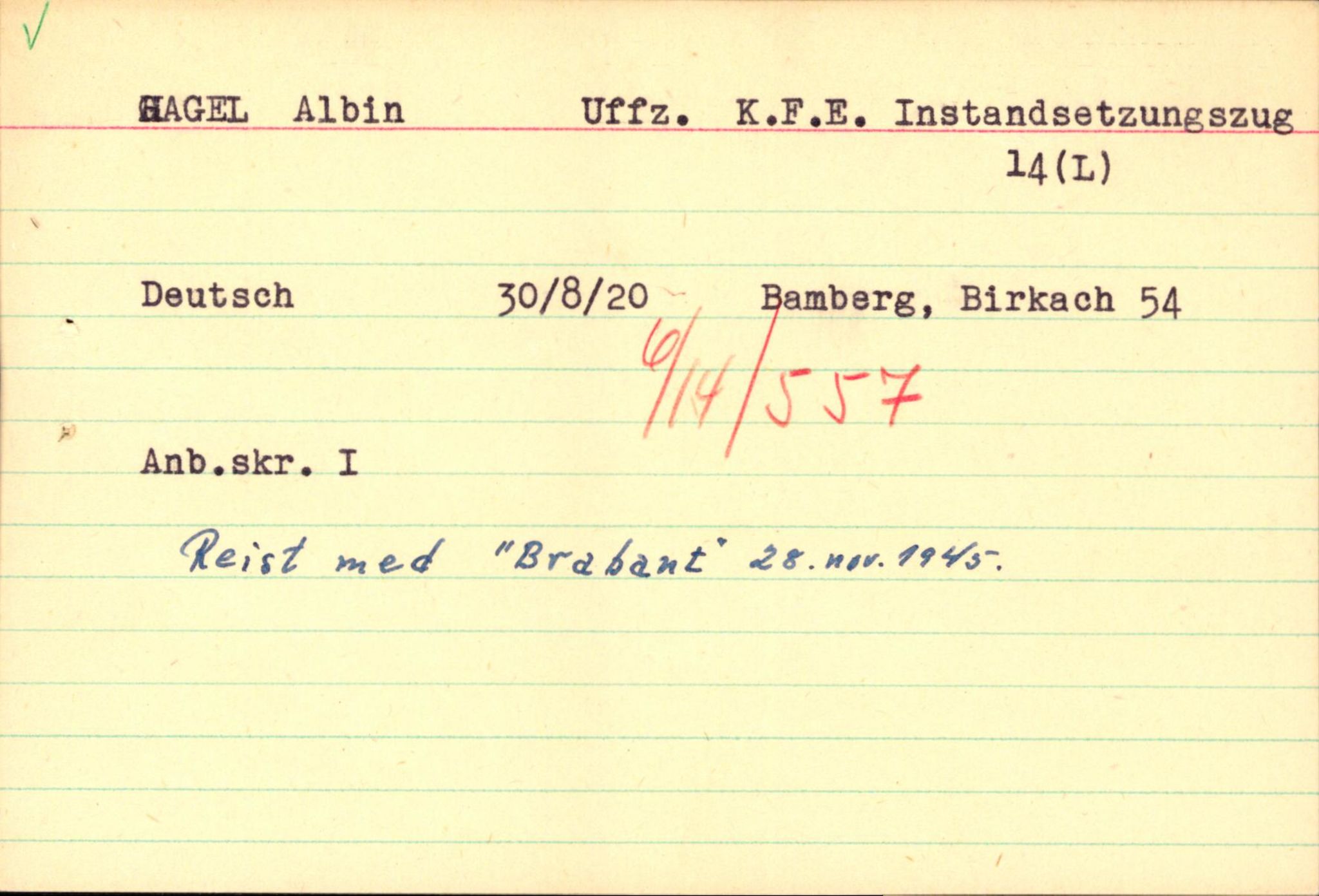 Forsvaret, Forsvarets overkommando II, AV/RA-RAFA-3915/D/Db/L0011: CI Questionaires. Tyske okkupasjonsstyrker i Norge. Tyskere., 1945-1946, s. 160