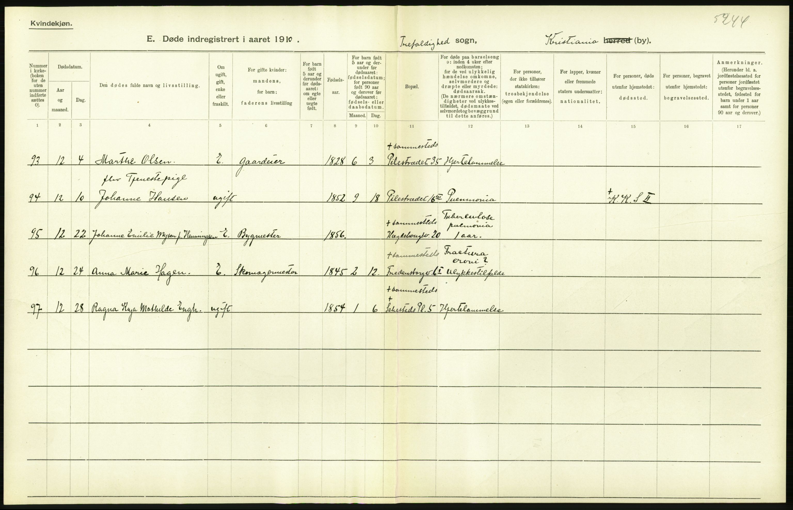 Statistisk sentralbyrå, Sosiodemografiske emner, Befolkning, AV/RA-S-2228/D/Df/Dfa/Dfah/L0008: Kristiania: Døde, 1910, s. 376