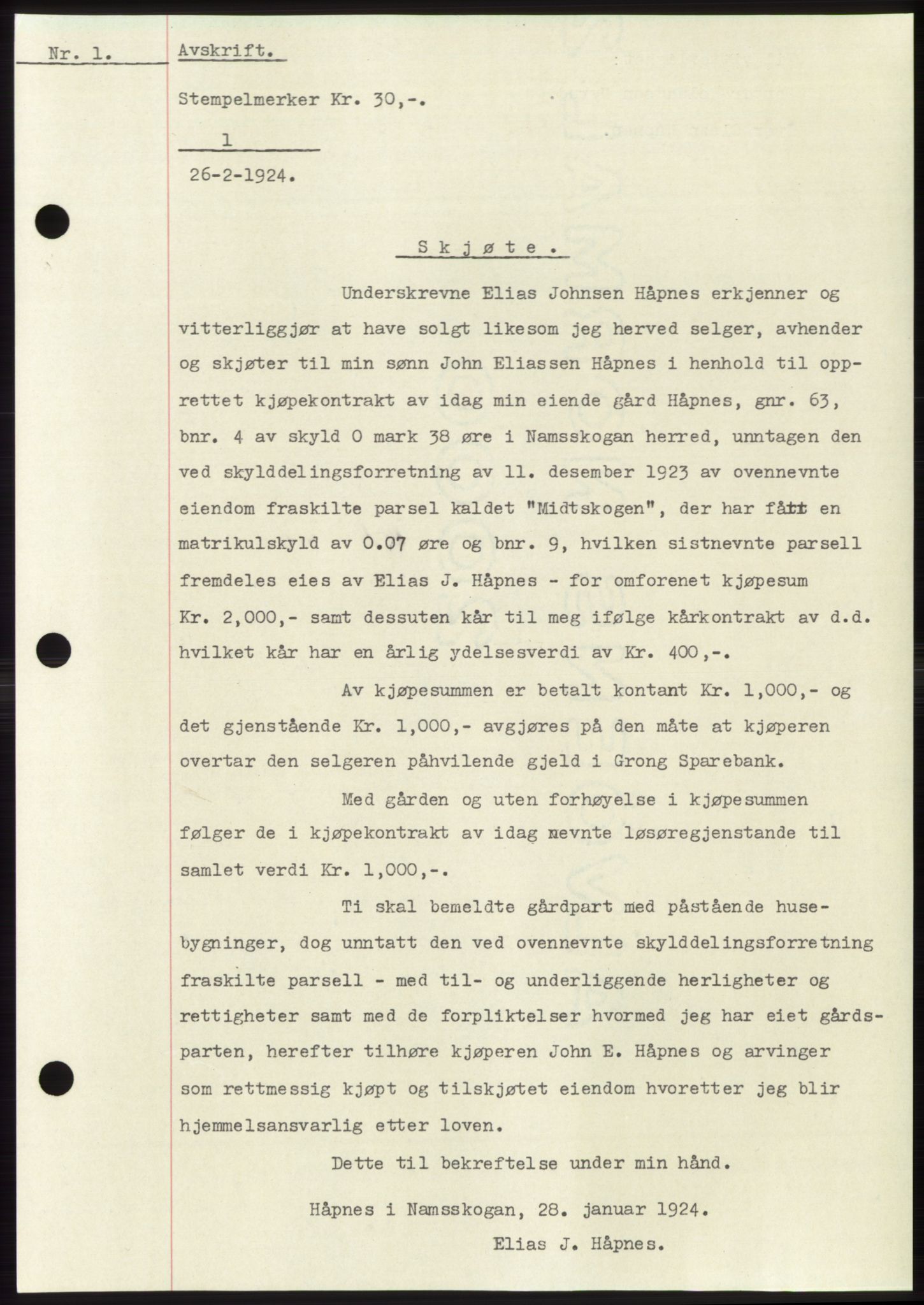 Namdal sorenskriveri, SAT/A-4133/1/2/2C: Pantebok nr. -, 1922-1925, Tingl.dato: 26.02.1924