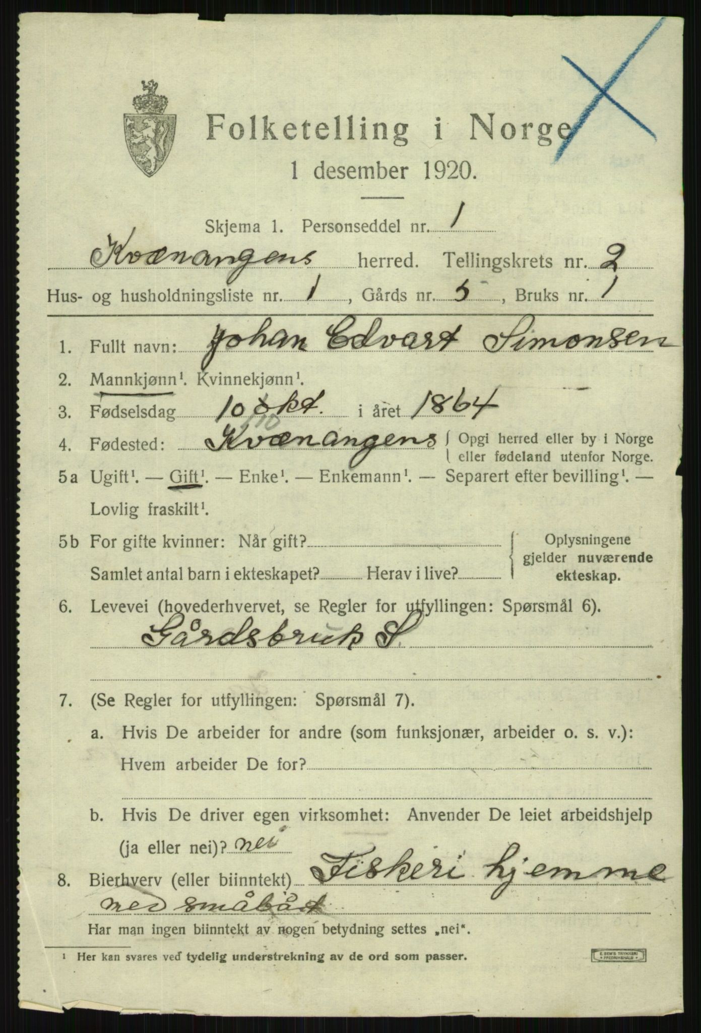 SATØ, Folketelling 1920 for 1943 Kvænangen herred, 1920, s. 1216