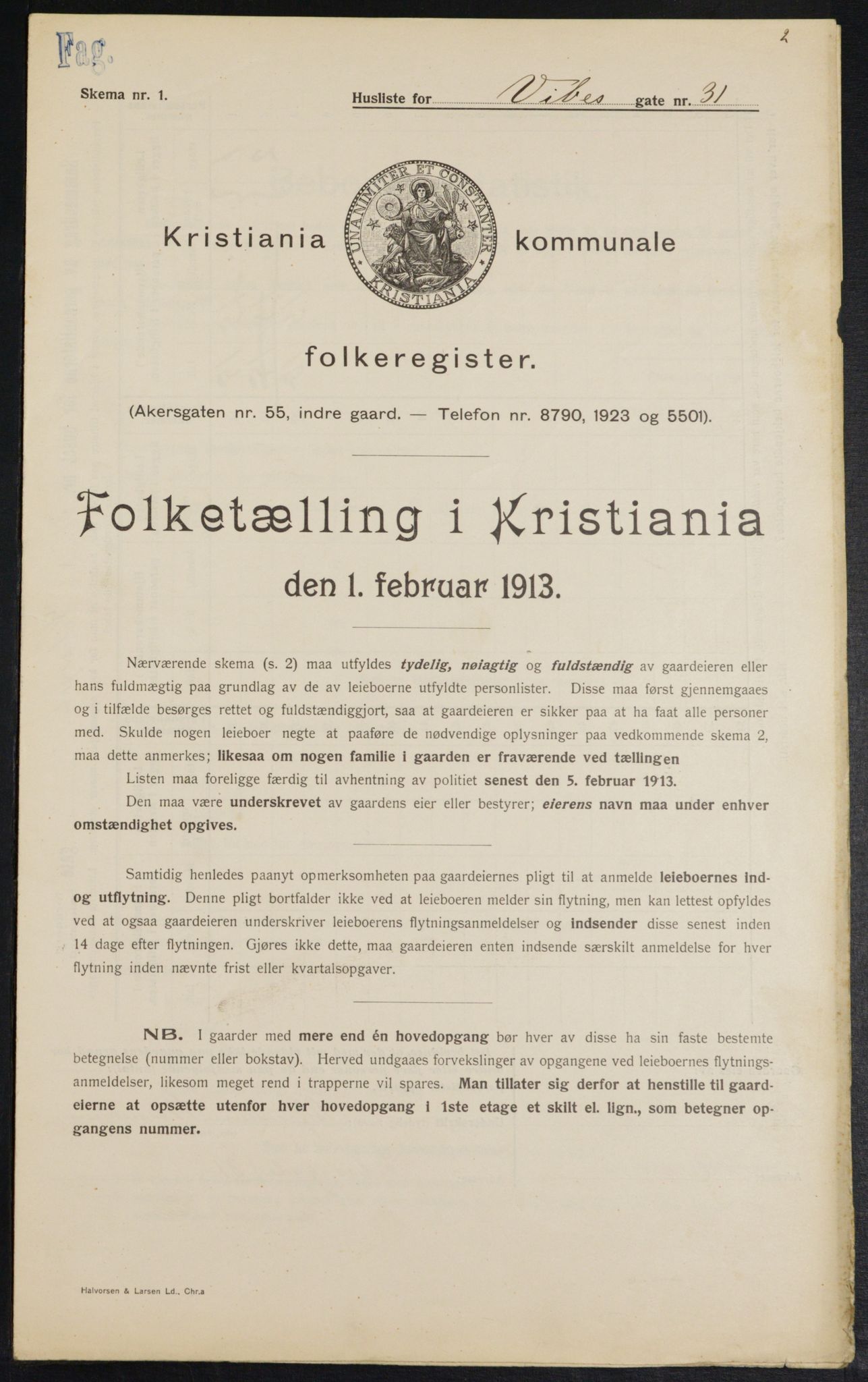 OBA, Kommunal folketelling 1.2.1913 for Kristiania, 1913, s. 123326