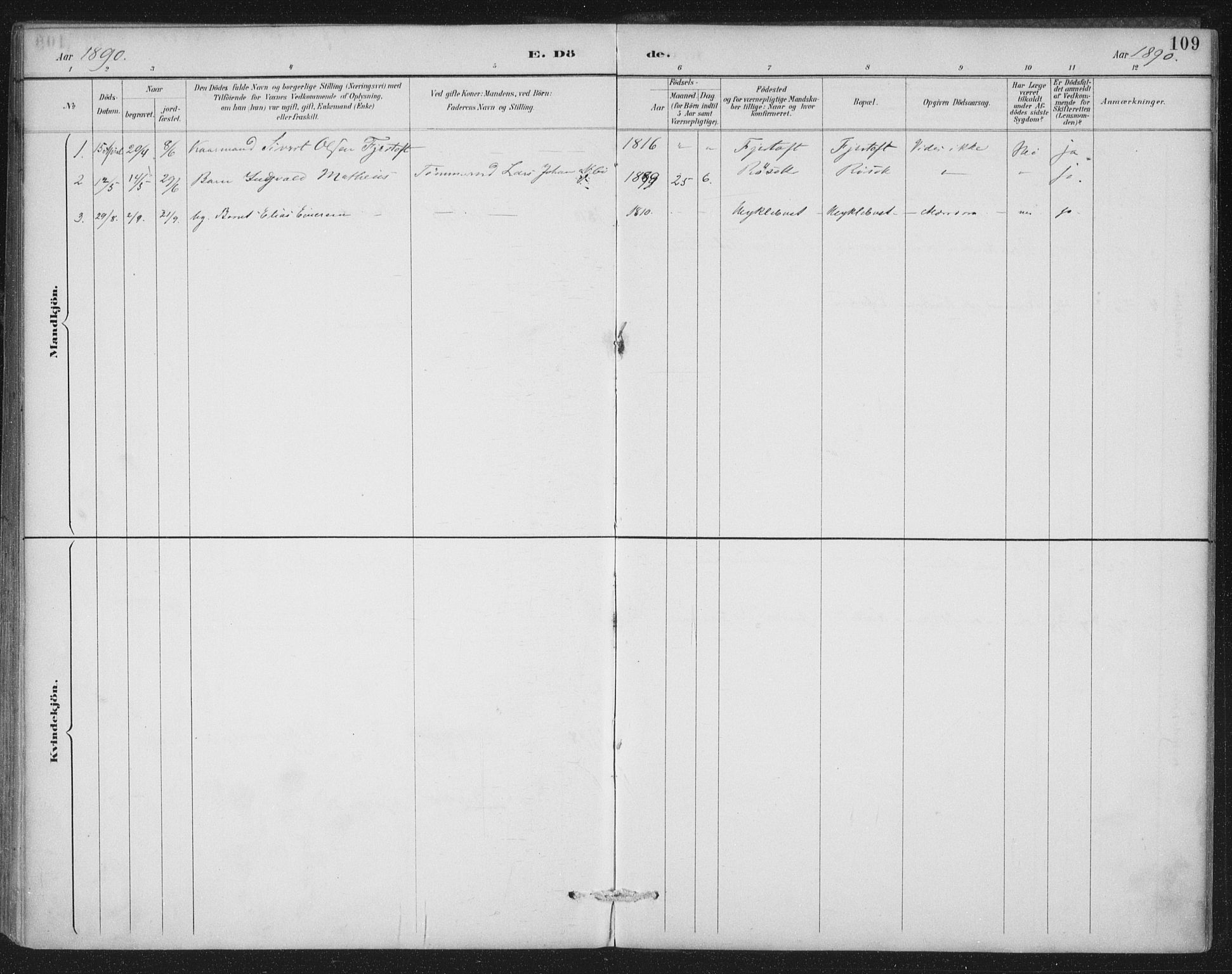 Ministerialprotokoller, klokkerbøker og fødselsregistre - Møre og Romsdal, AV/SAT-A-1454/538/L0522: Ministerialbok nr. 538A01, 1884-1913, s. 109