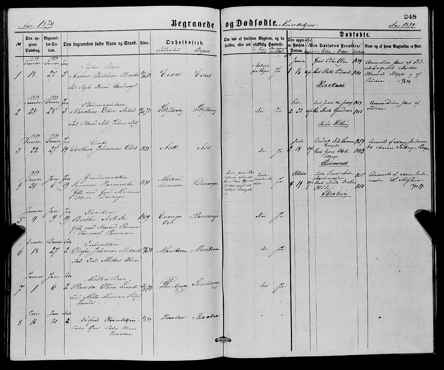 Askøy Sokneprestembete, SAB/A-74101/H/Ha/Hab/Haba/L0007: Klokkerbok nr. A 7, 1871-1881, s. 248