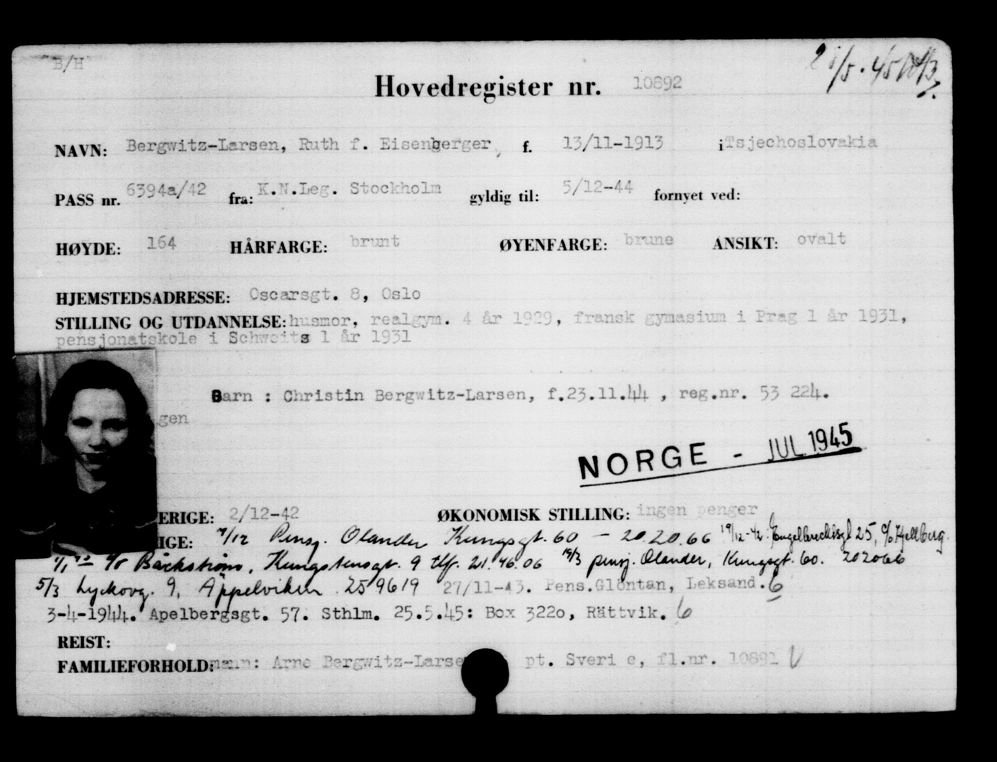 Utenriksstasjonene, Legasjonen i Stockholm, Flyktningkontoret, AV/RA-S-6753/V/Va/L0006: Kjesäterkartoteket, flyktninger med registreringsnr. 9400-12711, 1940-1945, s. 1710