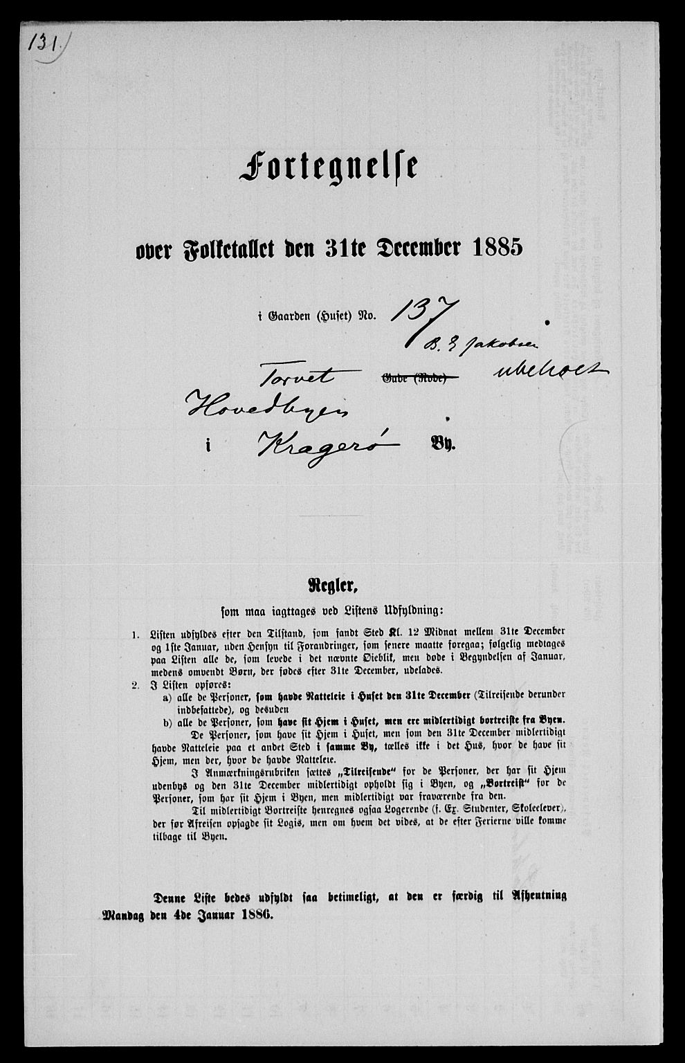 SAKO, Folketelling 1885 for 0801 Kragerø kjøpstad, 1885, s. 1297