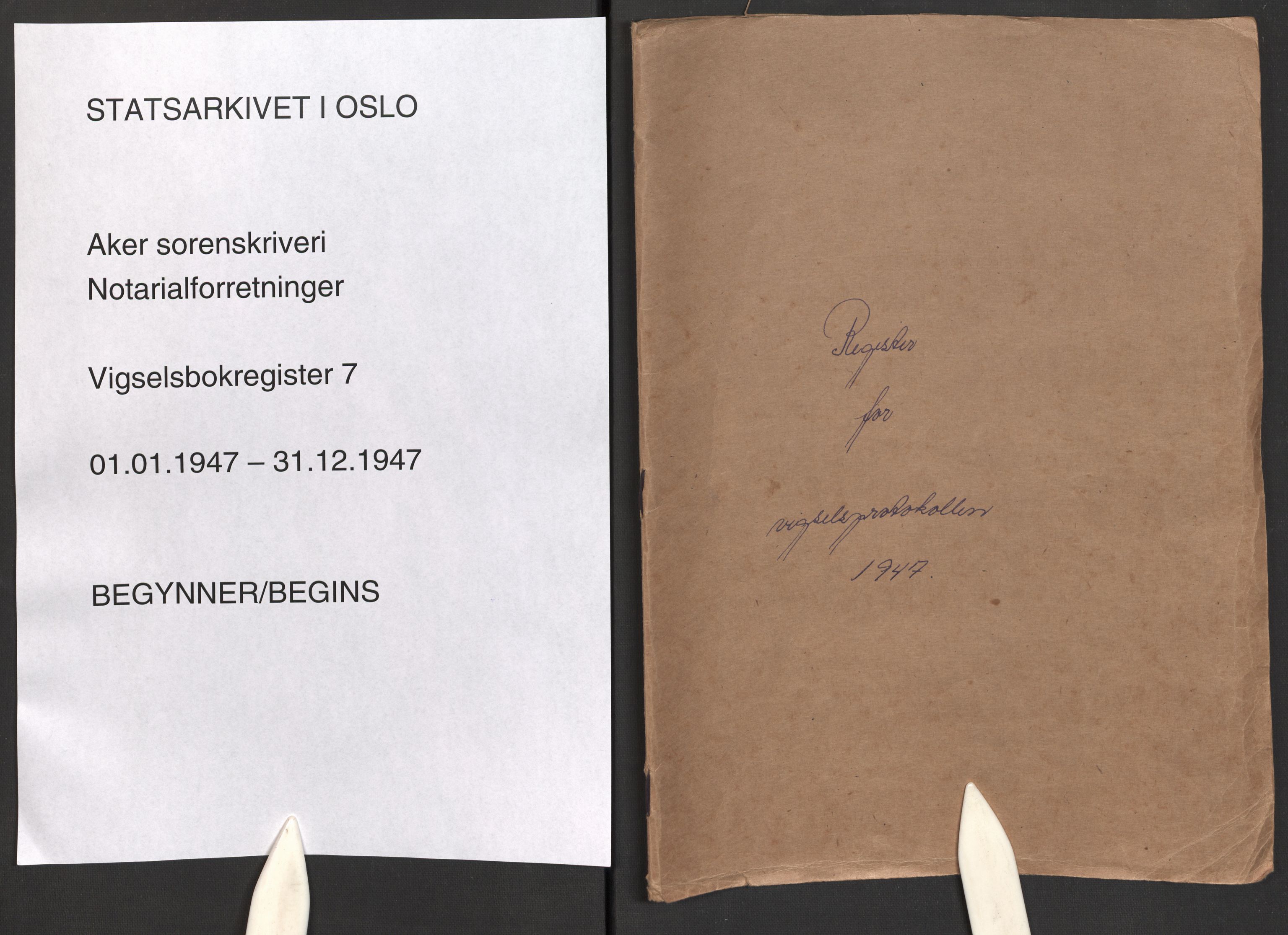 Aker sorenskriveri, AV/SAO-A-10895/L/Lc/Lca/L0001/0007: Register til vigselprotokoll / Register, 1947