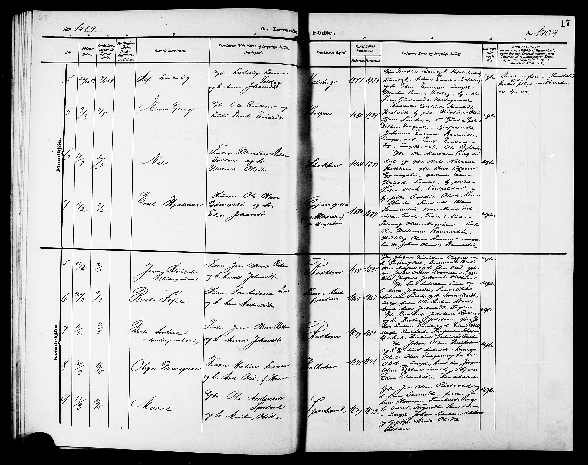 Ministerialprotokoller, klokkerbøker og fødselsregistre - Sør-Trøndelag, SAT/A-1456/633/L0520: Klokkerbok nr. 633C02, 1906-1921, s. 17