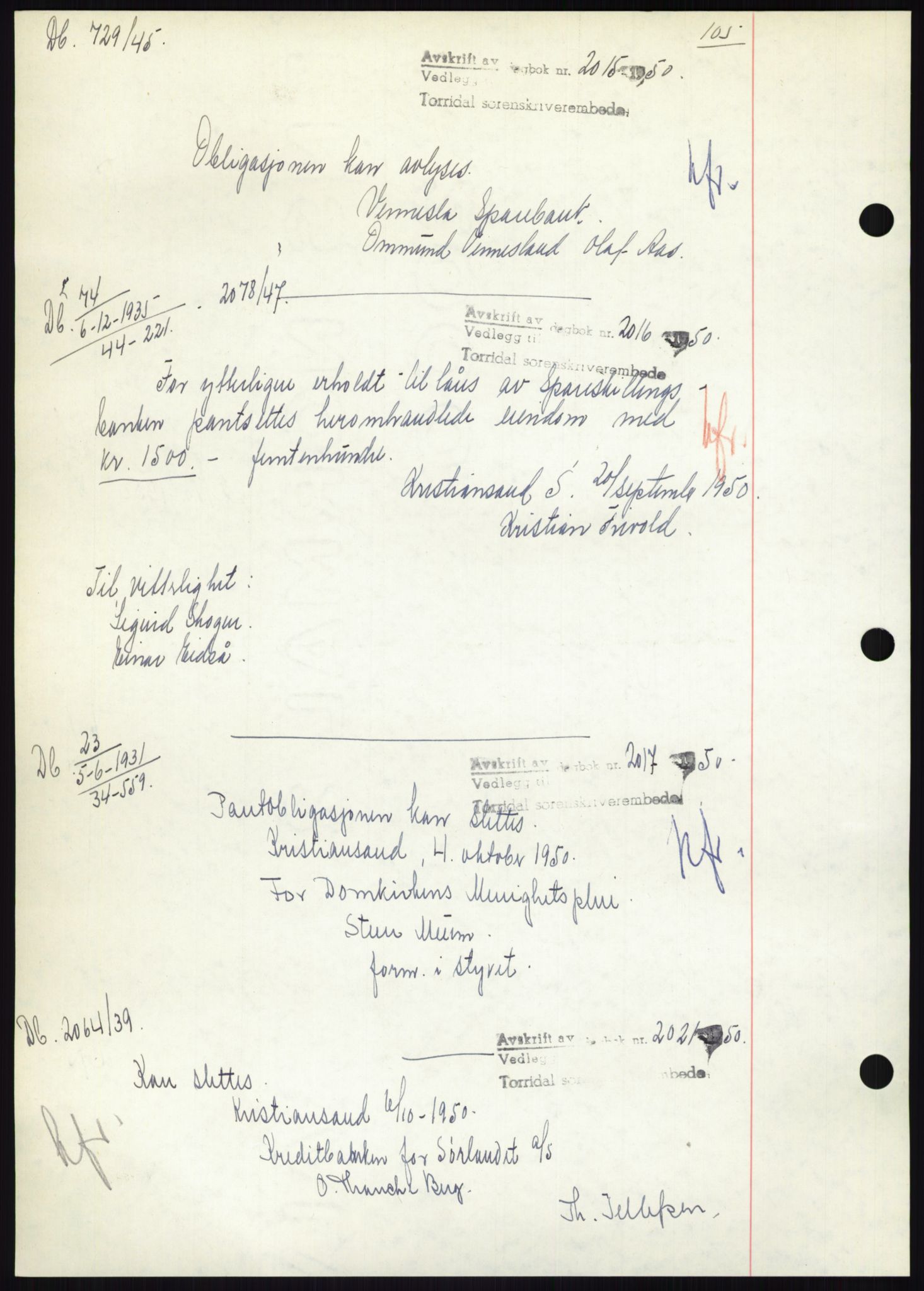 Torridal sorenskriveri, SAK/1221-0012/G/Gb/Gbb/L0020: Pantebok nr. 63B, 1950-1950, Tingl.dato: 01.10.1950