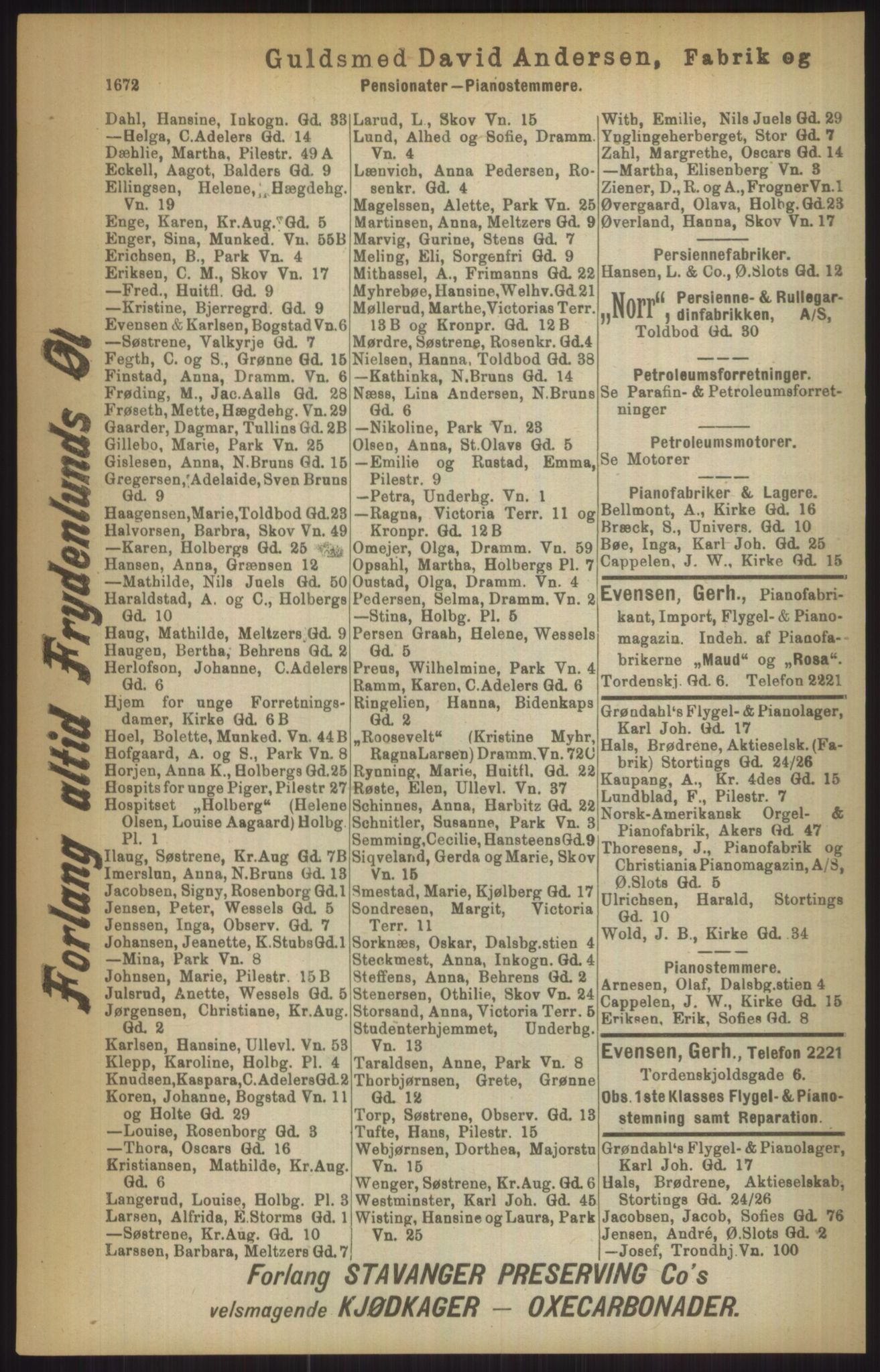 Kristiania/Oslo adressebok, PUBL/-, 1911, s. 1672