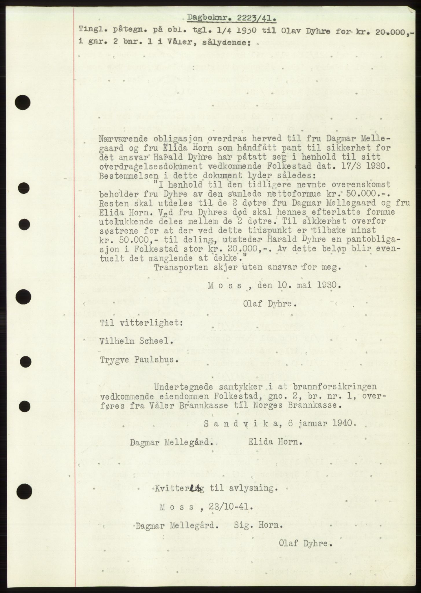 Moss sorenskriveri, SAO/A-10168: Pantebok nr. C10, 1938-1950, Dagboknr: 2223/1941
