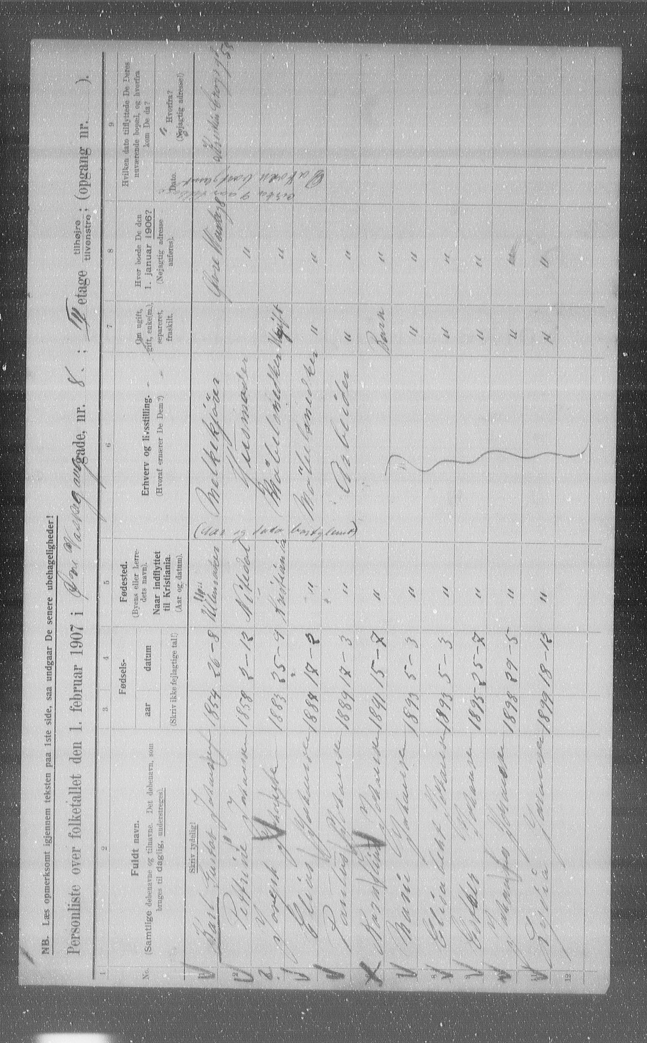 OBA, Kommunal folketelling 1.2.1907 for Kristiania kjøpstad, 1907, s. 65978