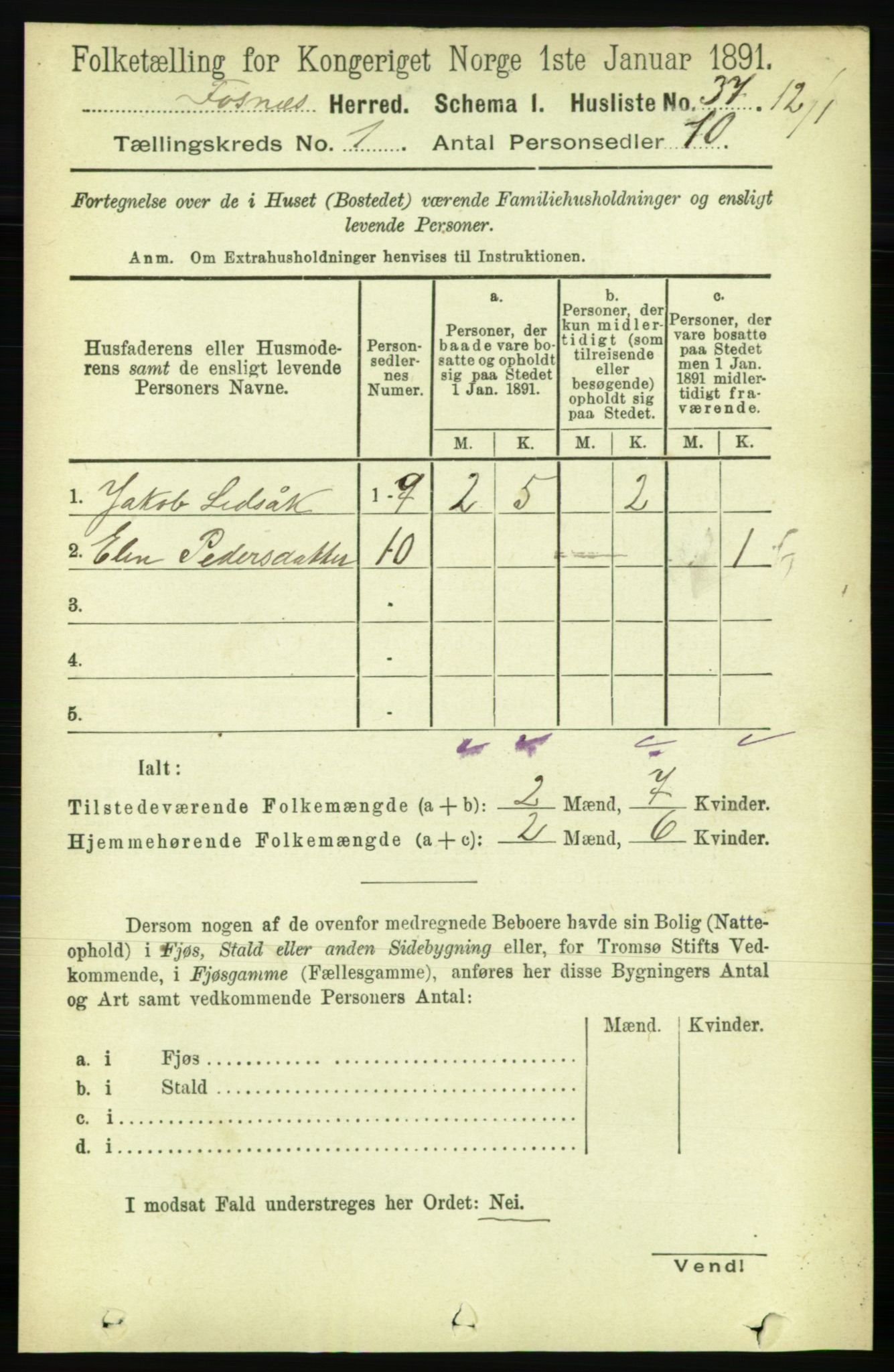 RA, Folketelling 1891 for 1748 Fosnes herred, 1891, s. 60