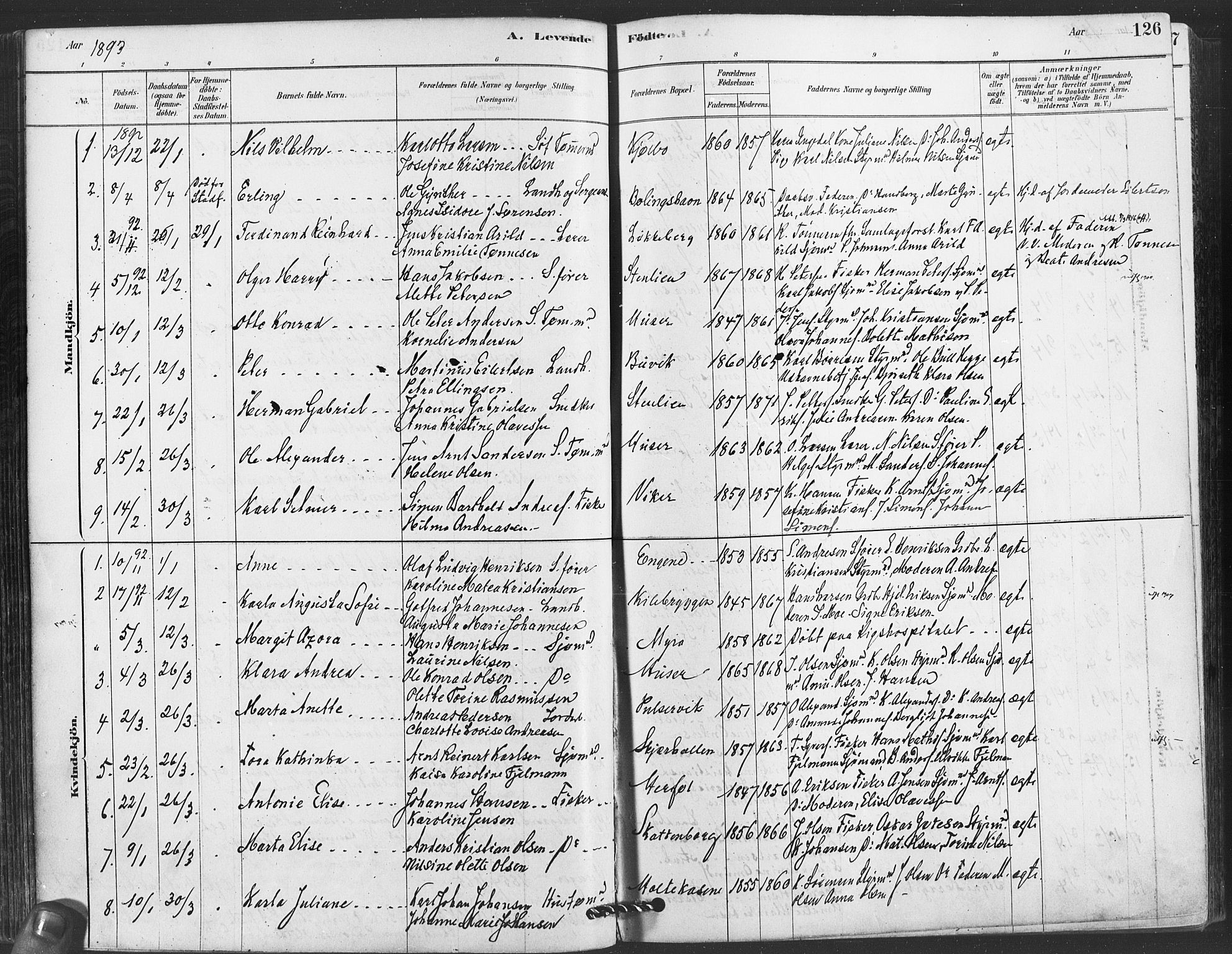 Hvaler prestekontor Kirkebøker, AV/SAO-A-2001/F/Fa/L0008: Ministerialbok nr. I 8, 1878-1895, s. 126