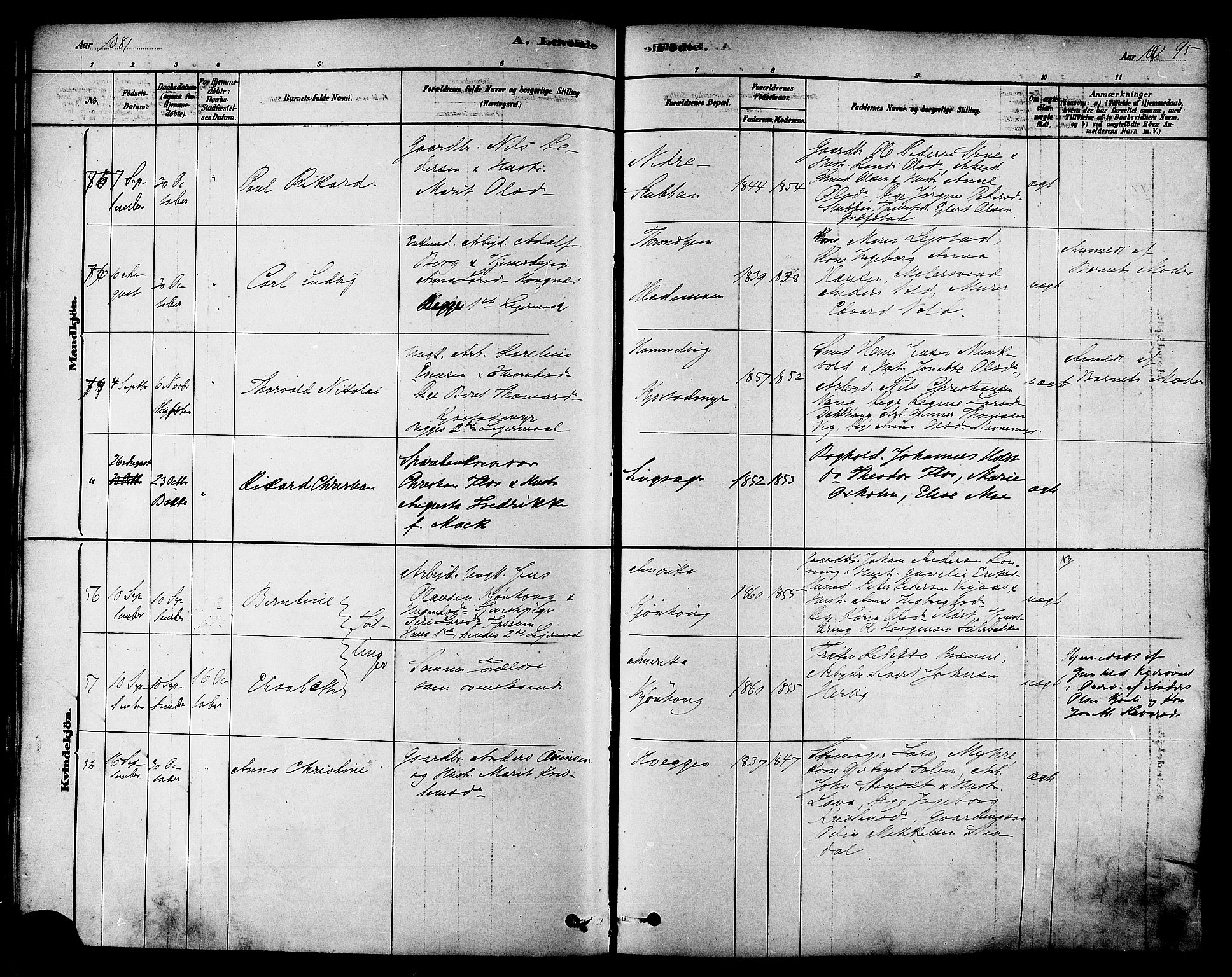 Ministerialprotokoller, klokkerbøker og fødselsregistre - Sør-Trøndelag, AV/SAT-A-1456/606/L0294: Ministerialbok nr. 606A09, 1878-1886, s. 95