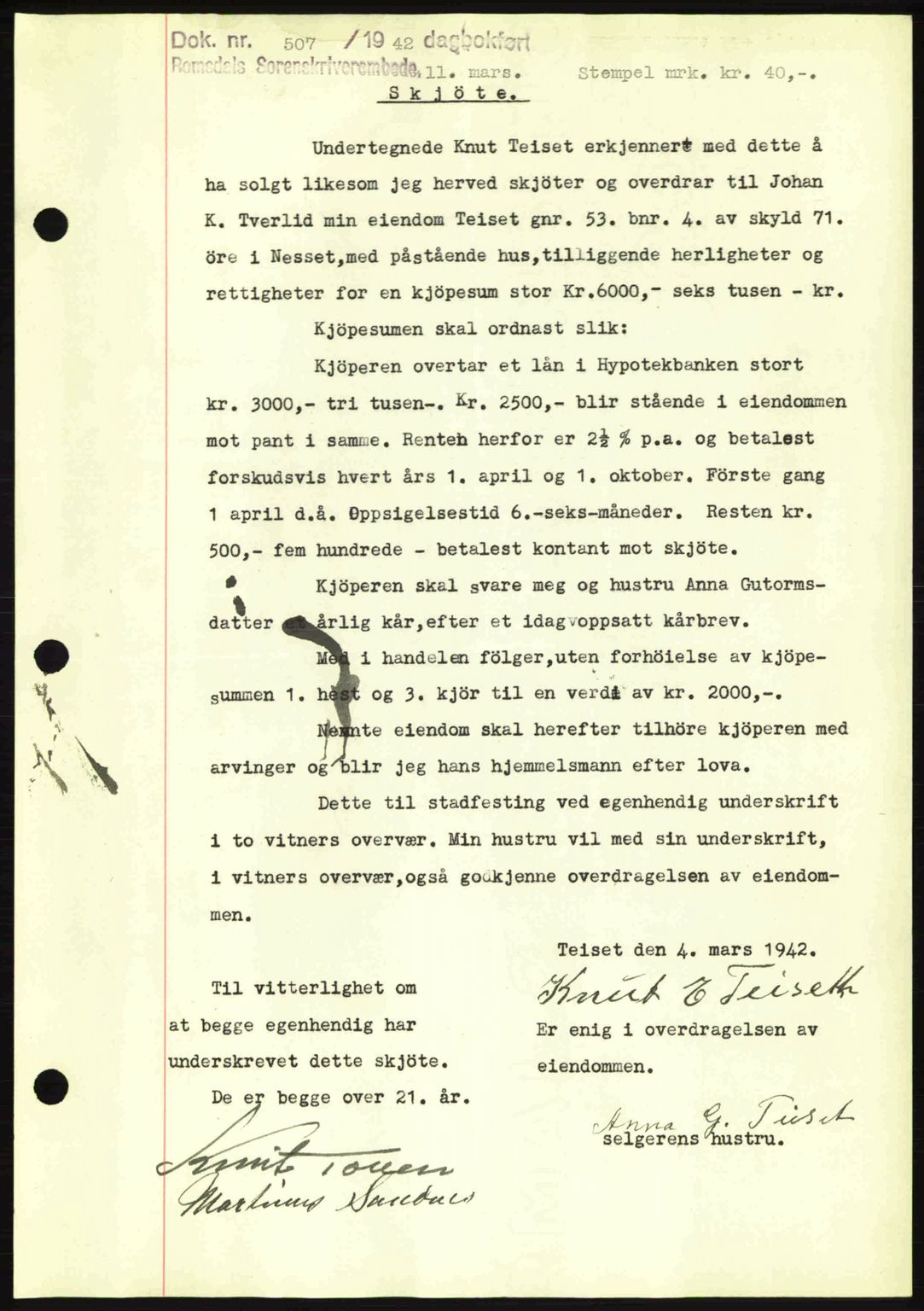 Romsdal sorenskriveri, SAT/A-4149/1/2/2C: Pantebok nr. A12, 1942-1942, Dagboknr: 507/1942