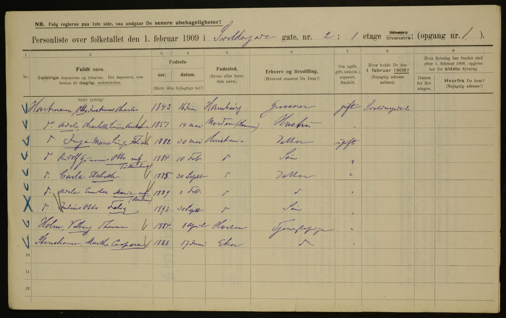 OBA, Kommunal folketelling 1.2.1909 for Kristiania kjøpstad, 1909, s. 96061